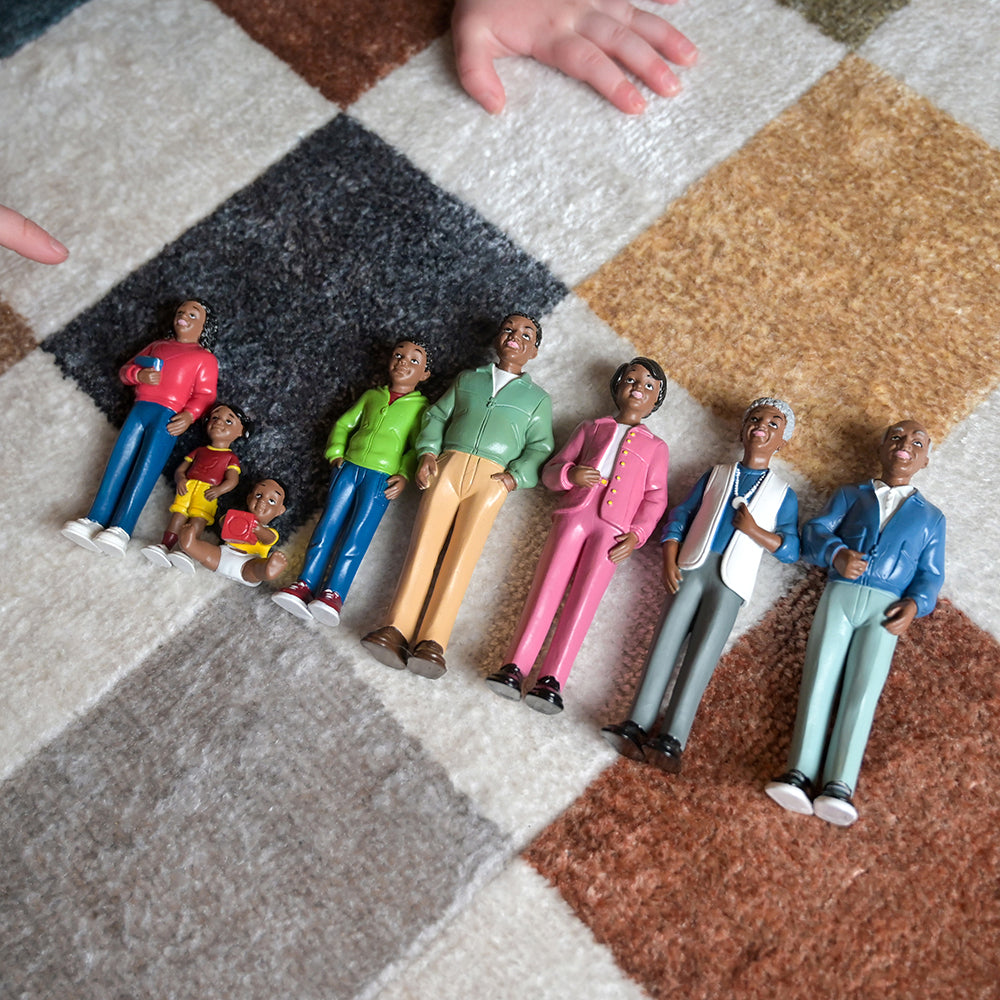 African American Pretend Play Vinyl Family Figurines - 8 Piece Set for Kids | Diverse Family Role Play Toys for Preschool Learning & Social Development | Perfect for Classroom, Daycare & Home Playtime