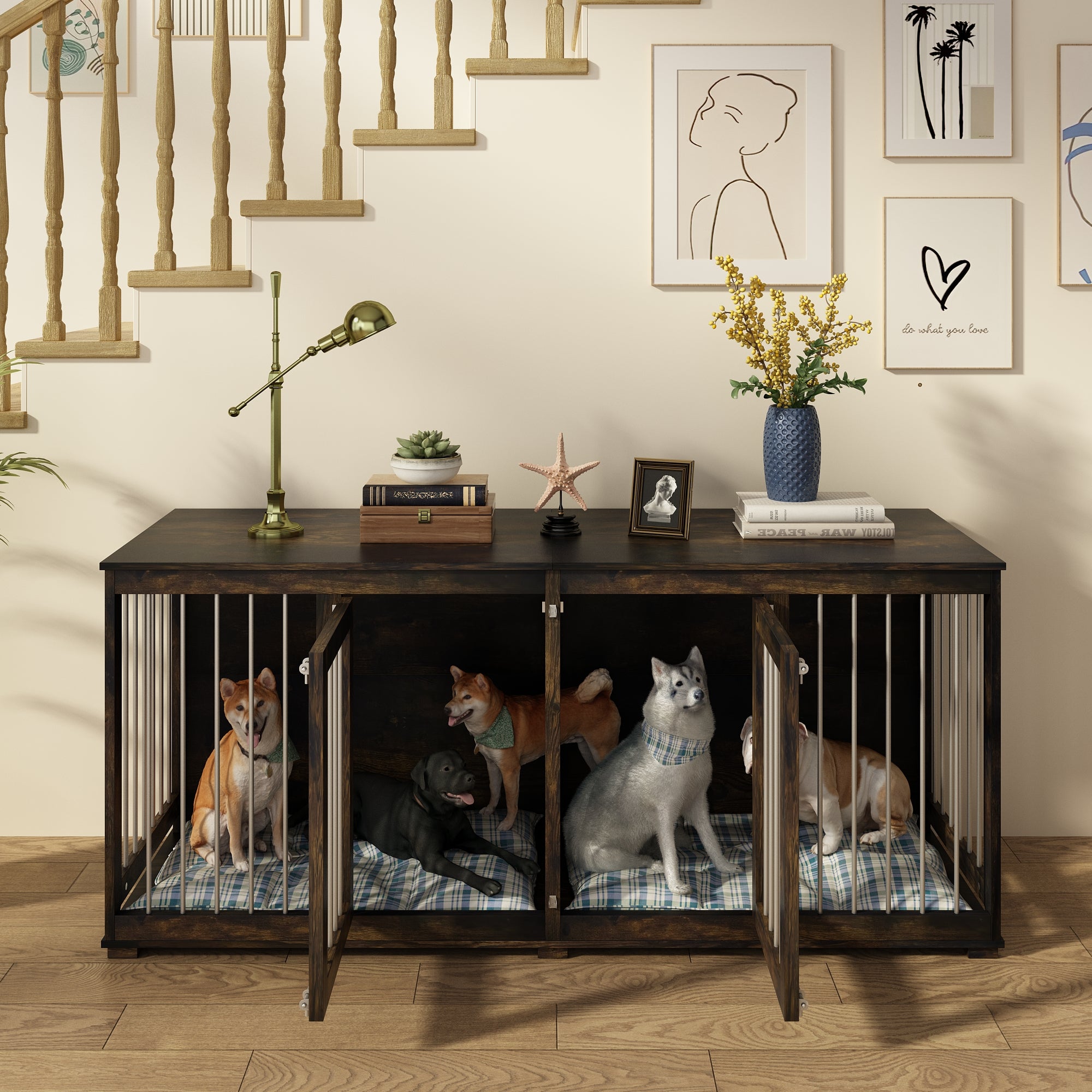 Sturdy Double Door Large Pet Cage with Steel Reinforced Frame - Perfect for Dogs, Cats, and Small Animals at Home or Travel
