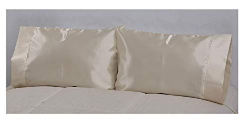 Silky Satin Pillowcase Set of 2 - Super Strong & Wrinkle-Free for Queen Bed - Cream