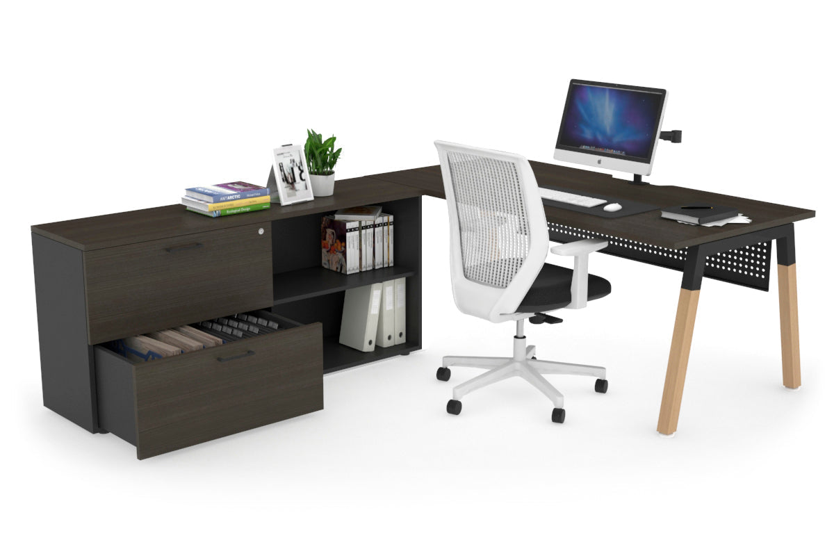 Premium Wooden Quadro A-Legs Executive Desk Frame - Black Cross Beam [1800L x 800W] with Cable Management - Perfect for Home Office & Conference Room Setup