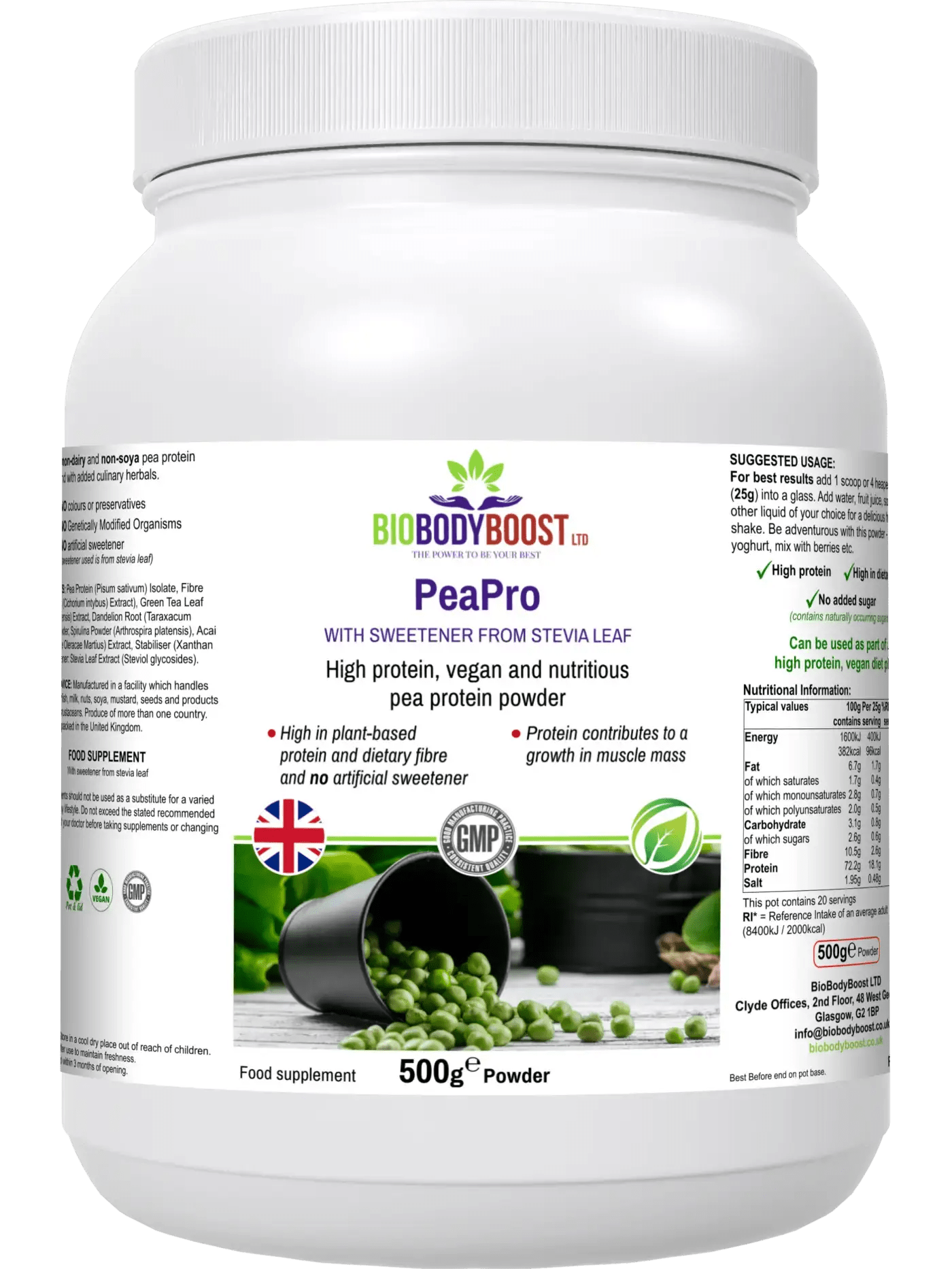 PeaPro Organic High Protein Pea Powder - Plant-Based Protein Supplement for Smoothies, Baking & Post-Workout Recovery