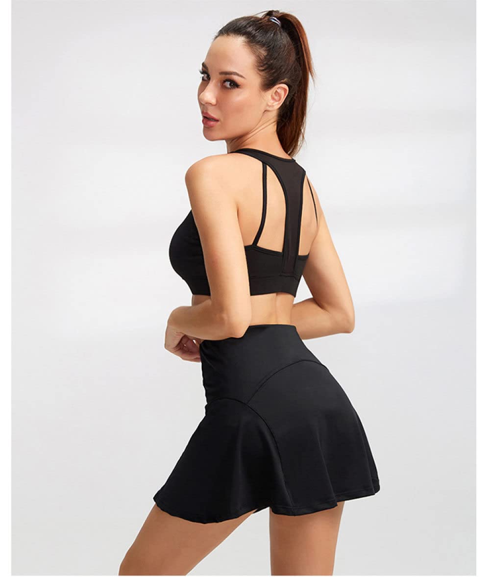 Women's Quick Dry Yoga Skirt with Built-in Shorts - High Waist Elastic A-Line Skirt for Tennis, Running, Fitness & Skating | Breathable Summer Activewear | Black | Perfect for Gym, Workouts & Casual Wear