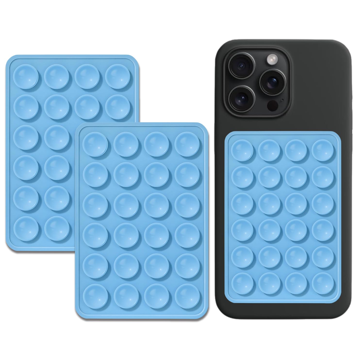 Non-Slip Silicone Suction Cup Phone Holder for iPhone & Android - Sticky Phone Grip for Hands-Free Selfie, Video & Shower Mirror - Light Blue (2 Pack) - Perfect for Bathroom, Car Dashboard & Kitchen Use