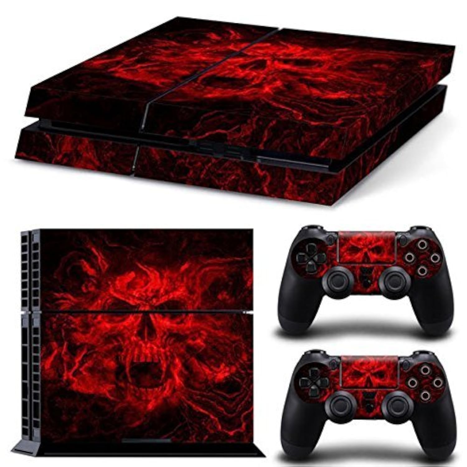 Gam3Gear Red Flame Skull Vinyl Sticker Decals for PS4 Console & Controller (Not Compatible with PS4 Slim/Pro) - Protective Skin Wrap for Gaming Setup & Customization