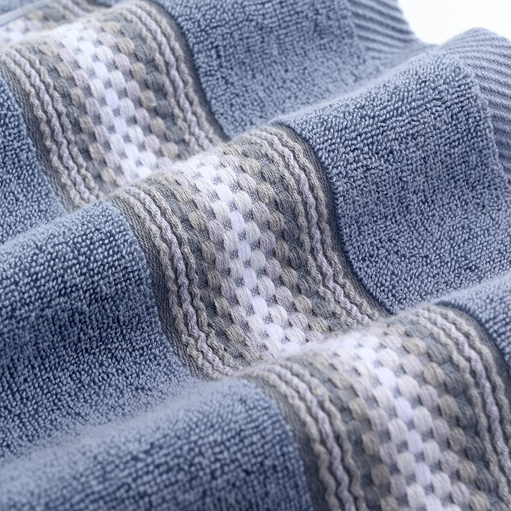 YiLUOMO 2-Pack Blue Striped Hand Towels - 100% Cotton Soft & Absorbent Bath Towels (13x29 Inch) for Kitchen, Bathroom & Guest Room Decor