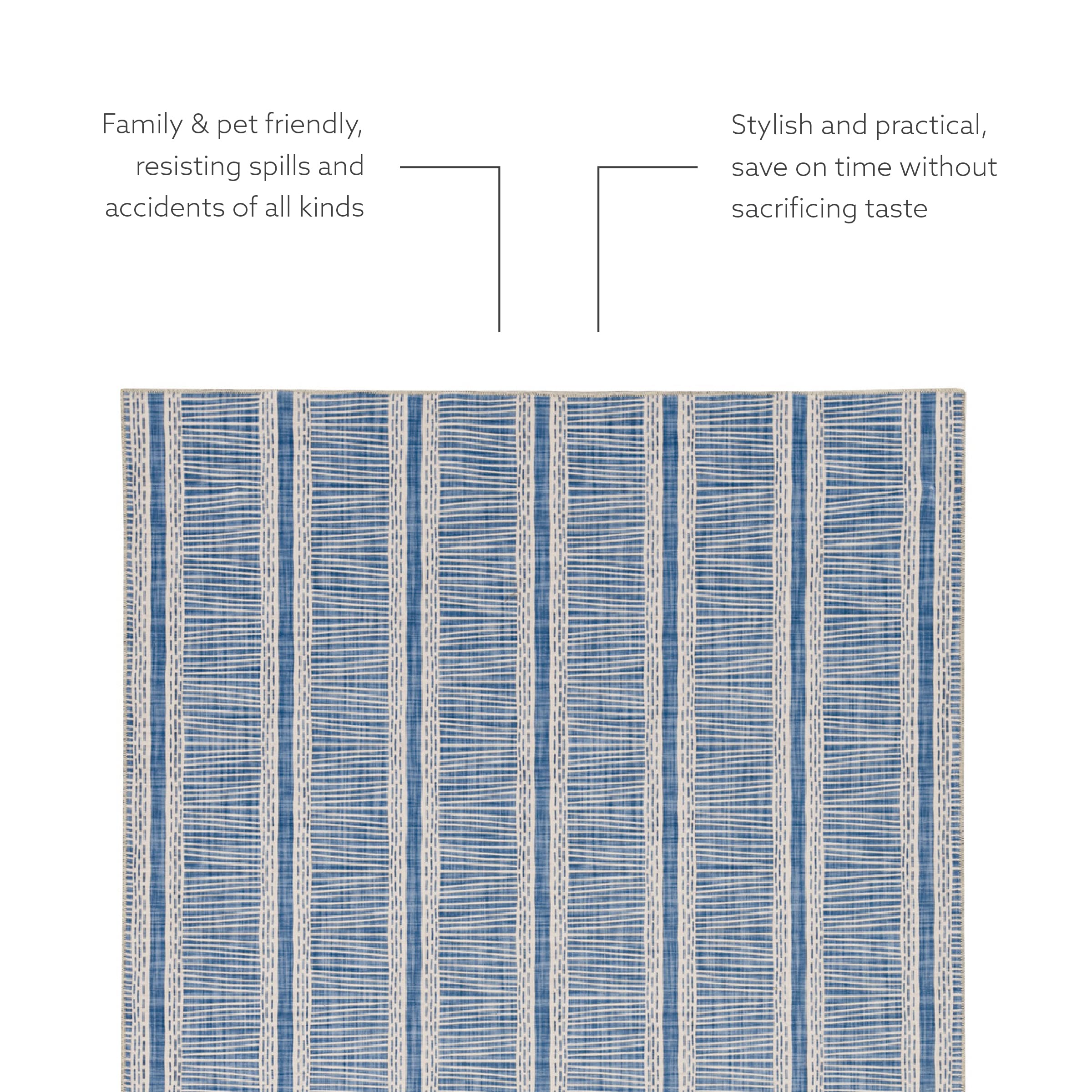 Linon The Anywhere Washable Rug - Kanton Ivory/Blue 5' X 7' Area Rug - Machine Washable, Stain Resistant - Perfect for Living Room, Bedroom & High Traffic Areas