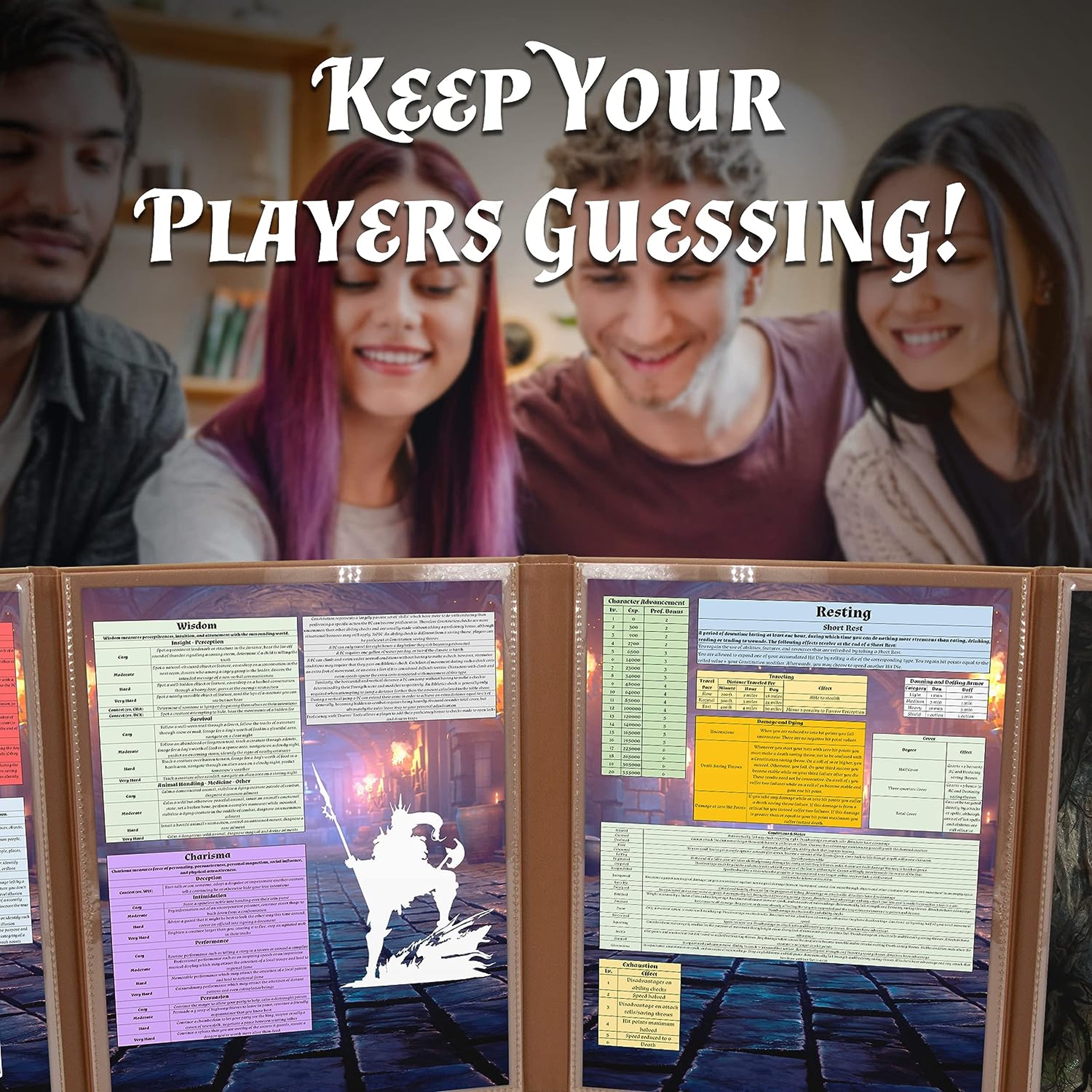 Premium Faux Leather Double-Sided DM Screen with 8 Pockets – Foldable Game Master Screen for Tabletop RPGs, D&D, and Role-Playing Games – Perfect for Dungeon Masters and Game Sessions (Inserts Not Included) – Ideal for Home Gaming, Conventions, and RPG Campaigns