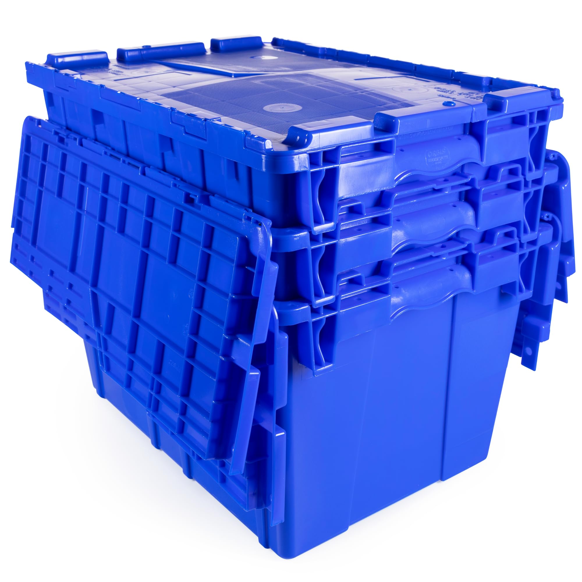 IDL Packaging 14-Gallon Heavy-Duty Plastic Storage Tote with Hinged Lids (Blue, 3-Pack) - 22