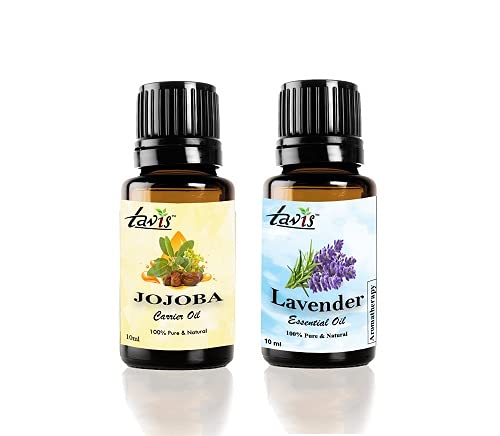 Organic Tavis Jojoba Oil & Lavender Essential Oil - 100% Pure, Cold Pressed for Skin & Hair Care - Perfect for Aromatherapy, Massage & DIY Beauty Products