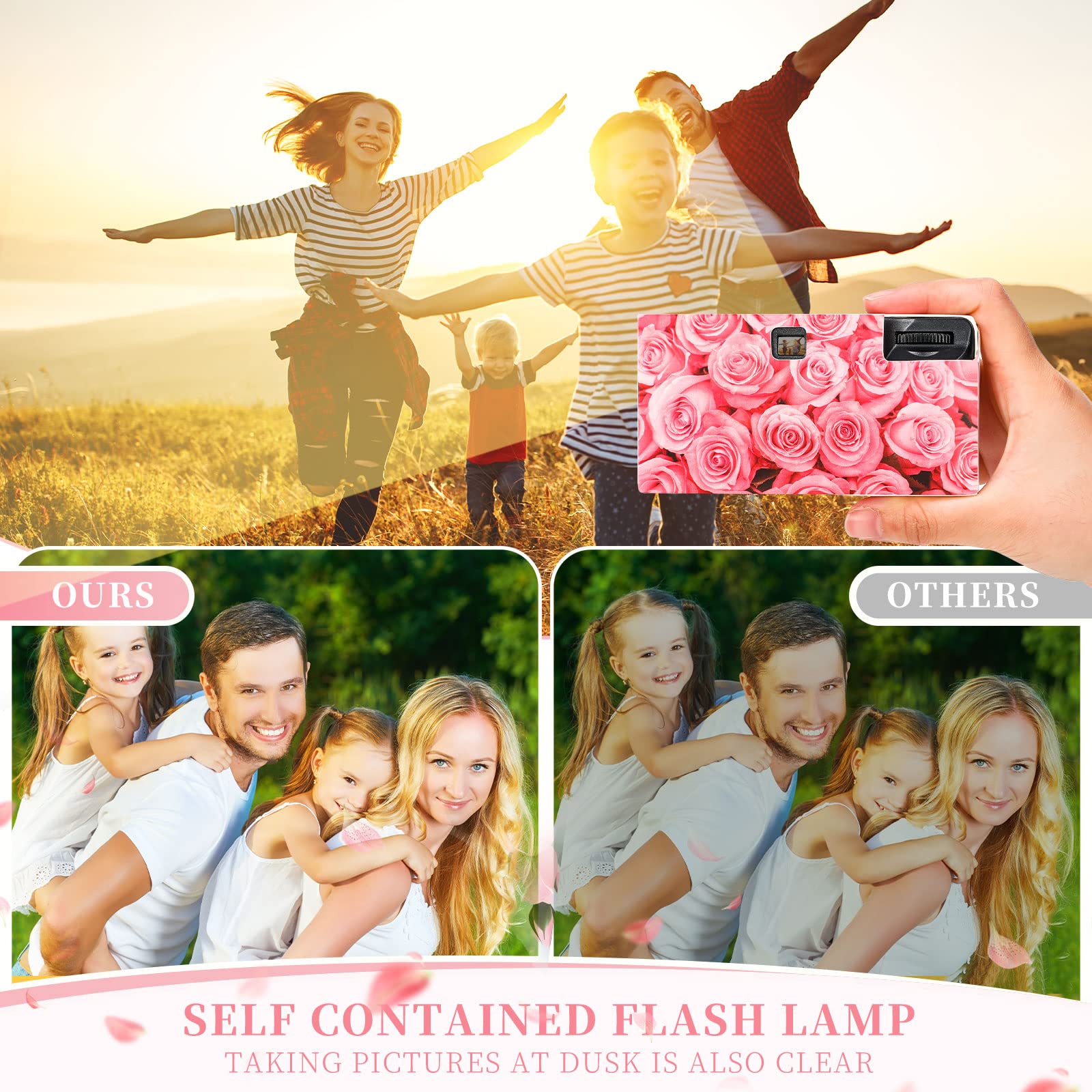 12 Pack Disposable Film Cameras with Flash - Single Use Wedding Cameras for Parties, Travel, Anniversaries & Camping (Pink Rose) - Perfect for Capturing Memories at Events & Special Occasions