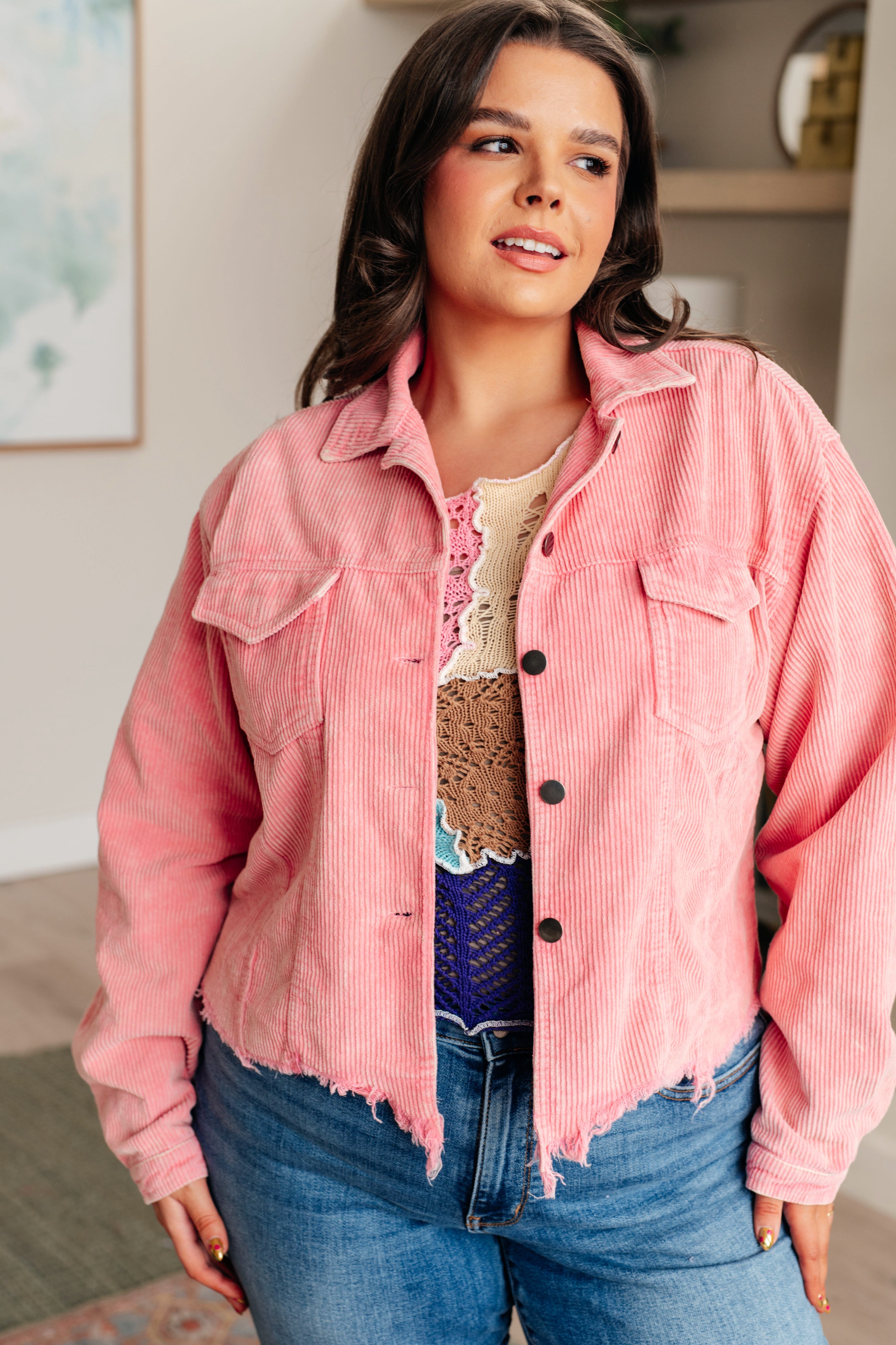 Stylish Neon Pink Corduroy Jacket for Women - Trendy Main Stage Fashion - Perfect for Concerts, Parties & Casual Outings