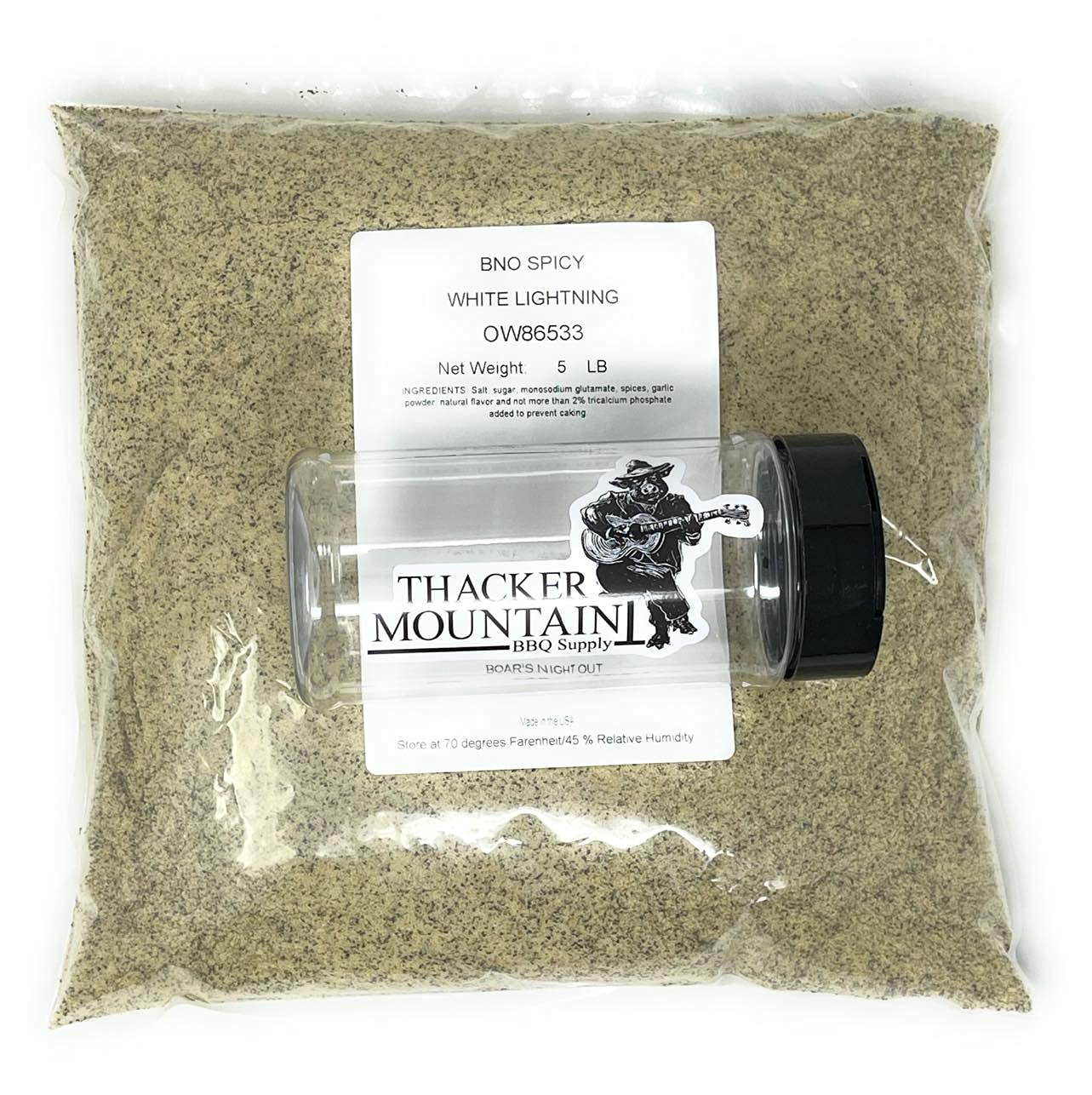 Boars Night Out Spicy White Lightning Seasoning - 5 Pound Bulk Bag with Free 16oz Shaker Jar - Perfect for BBQ, Grilling & Meat Rubs