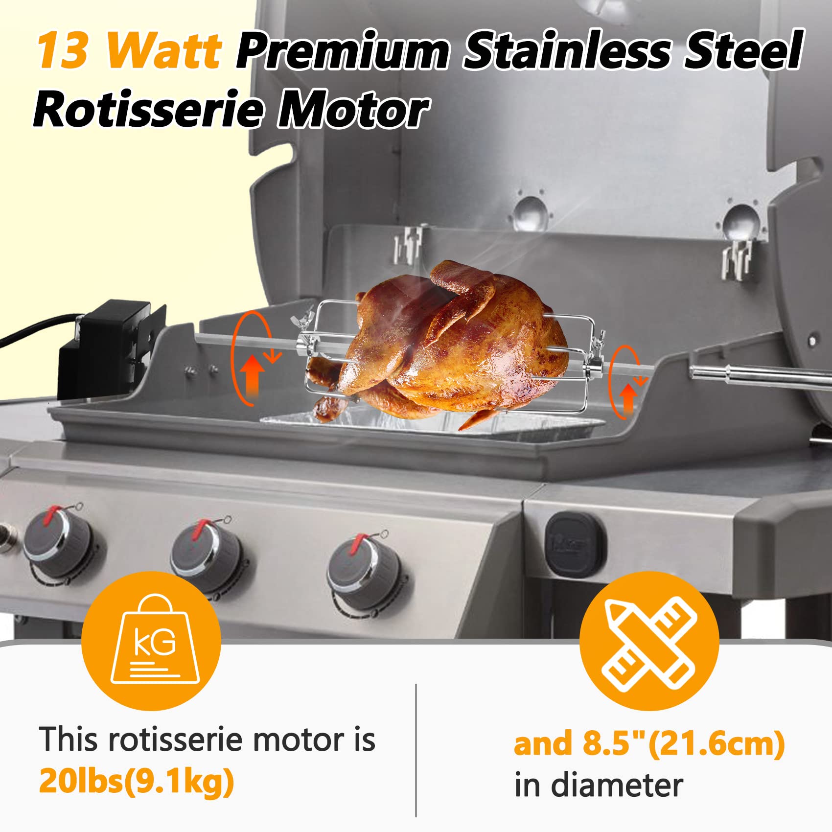 7652 Stainless Steel Grill Rotisserie Kit for Weber Genesis II/Genesis II LX 200/300 Series - Universal Rotisserie Spit for Chicken, Turkey, Pork & Beef - Perfect for Backyard BBQs, Family Picnics & Camping Trips
