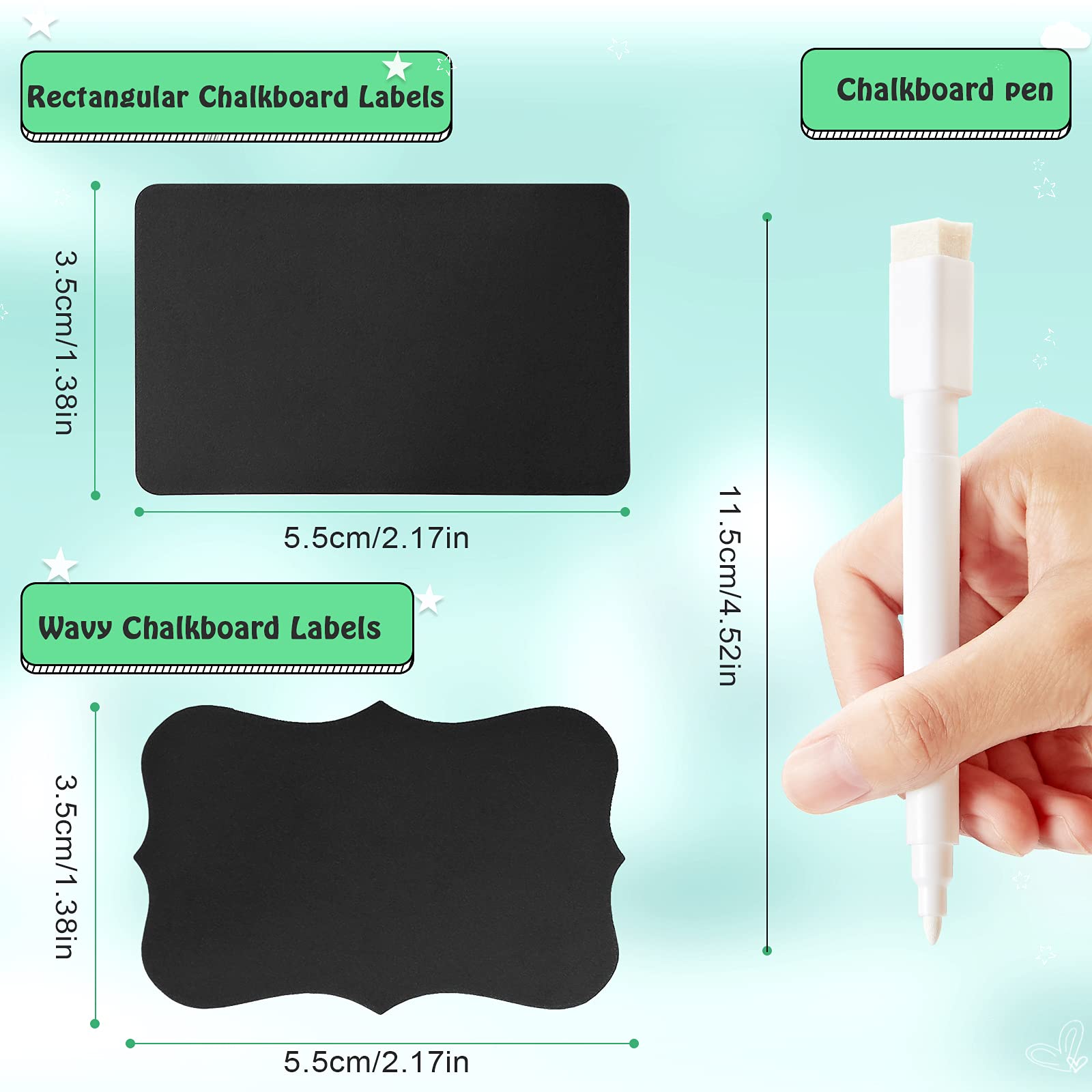 300 Pack Reusable Waterproof Chalkboard Labels Stickers - Includes 2 Liquid Chalk Markers for Jars, Storage Bins, Bottles - Perfect for Crafting, Kitchen Pantry Organization & Office Use (Rectangle & Wave Styles) - Ideal for Home, School and Business Labeling Needs