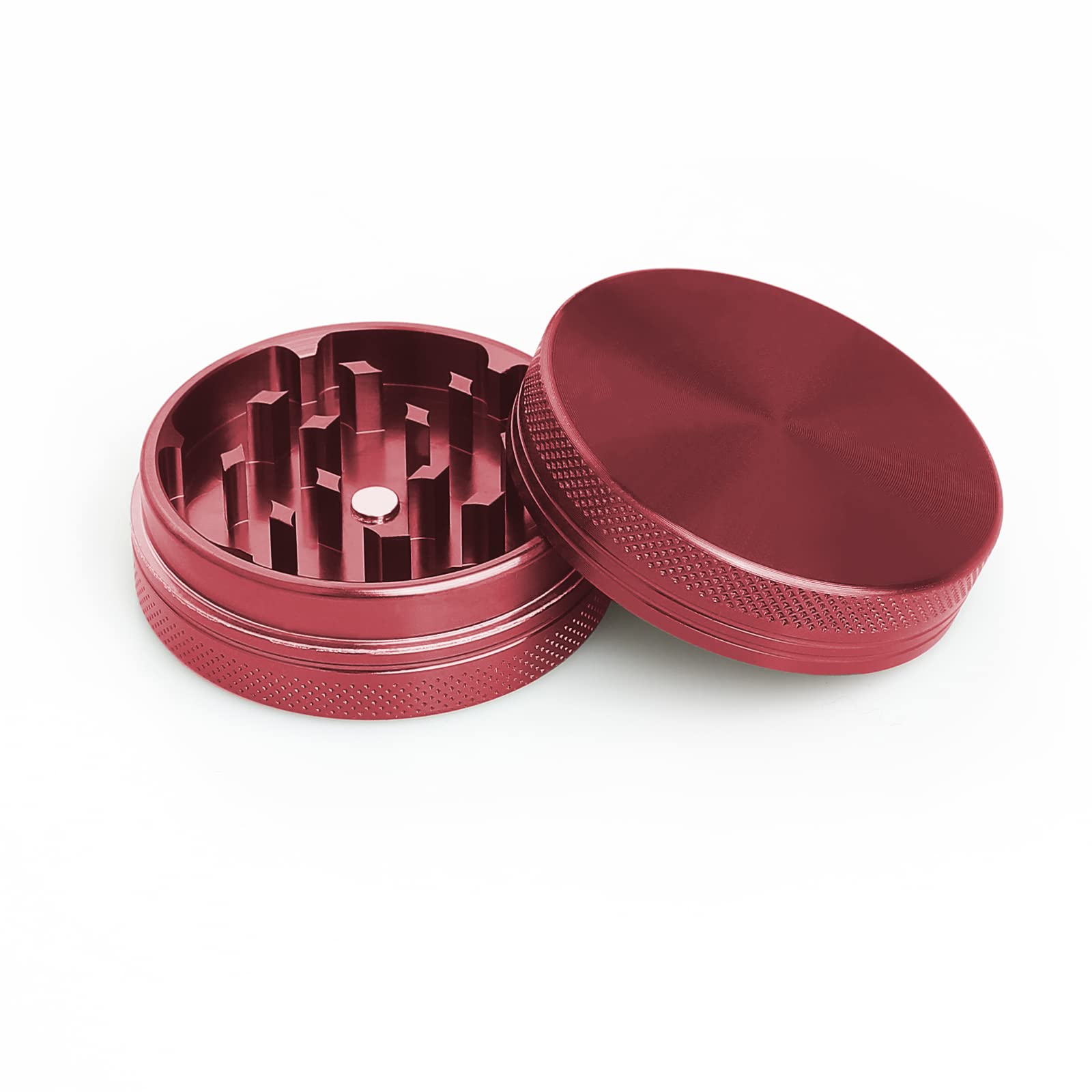Premium 2 Inch Spice Grinder with Magnetic Lid - Portable Herb Crusher for Kitchen, Camping & Travel - Red (Perfect for Fresh Spices, Herbs & Seasonings)