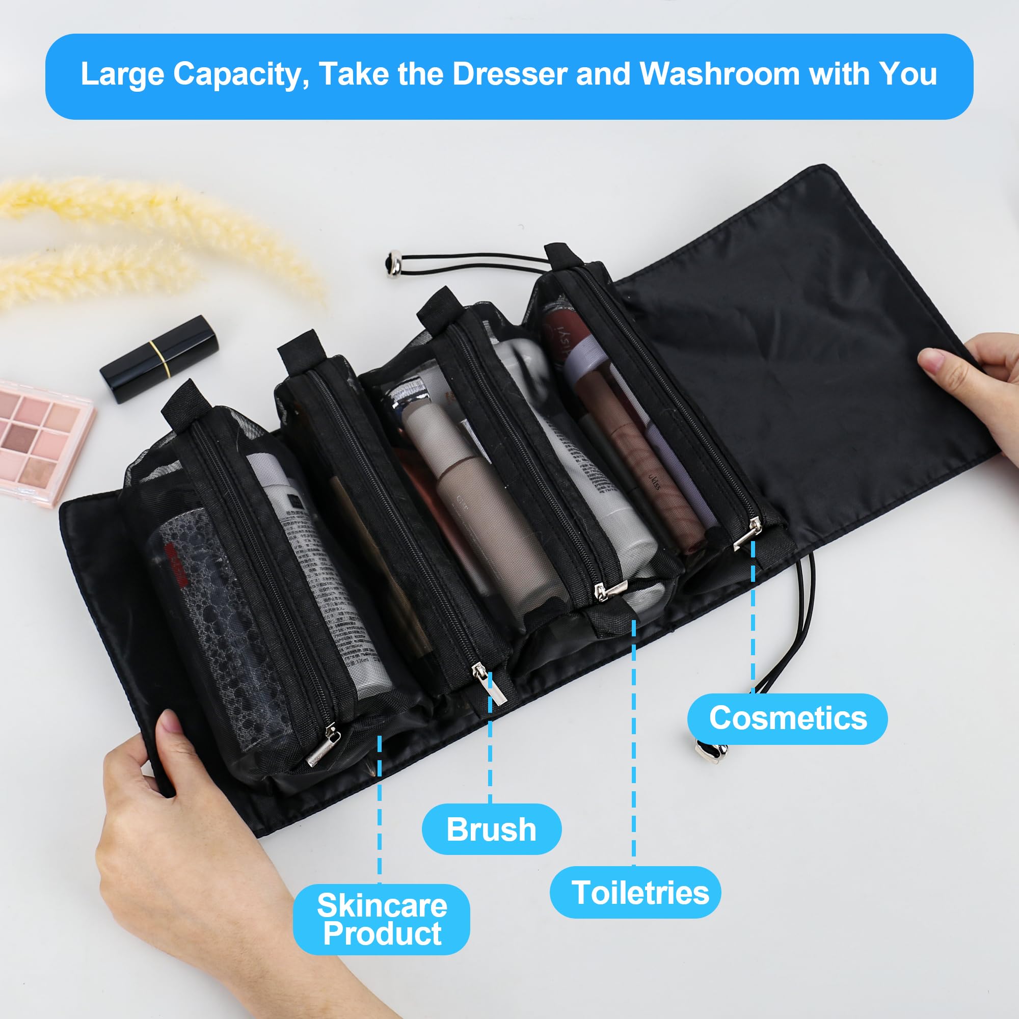 eWonLife 4-in-1 Waterproof Makeup Travel Bag for Women - Large Cosmetic Organizer for Travel & Daily Use