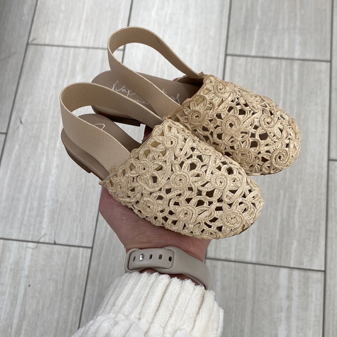 Nude Floral Open Weave Mule Sandals - Women's Comfortable Slide Shoes for Summer Beach, Pool, and Casual Outfits