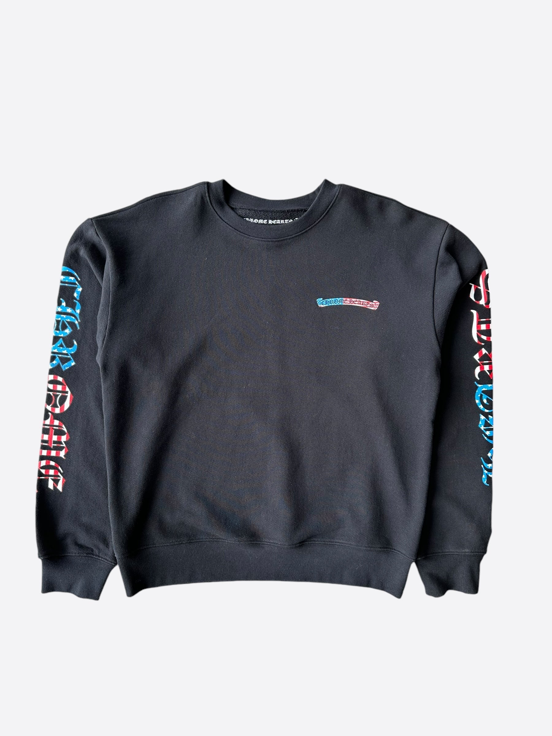 Chrome Hearts Matty Boy Black USA Flag Script Logo Sweater - Stylish & Comfortable Pullover for Men | Perfect for Casual Outfits & Streetwear Fashion