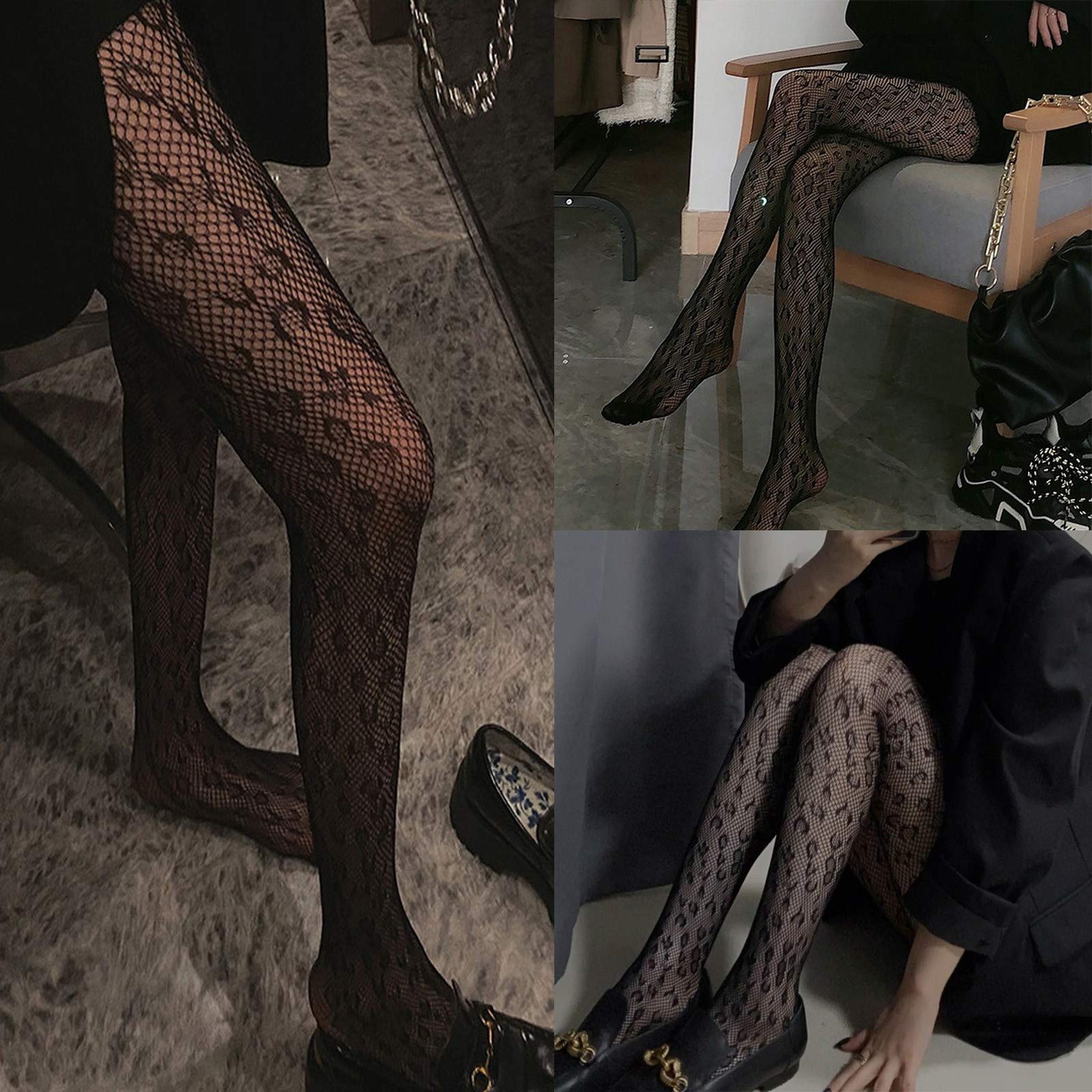 Women's Printed Fishnet Stockings - Leopard Pattern Sheer Thigh High Socks for Party, Cosplay & Night Out - Sexy Hollow-Out Design for Fashion & Lingerie