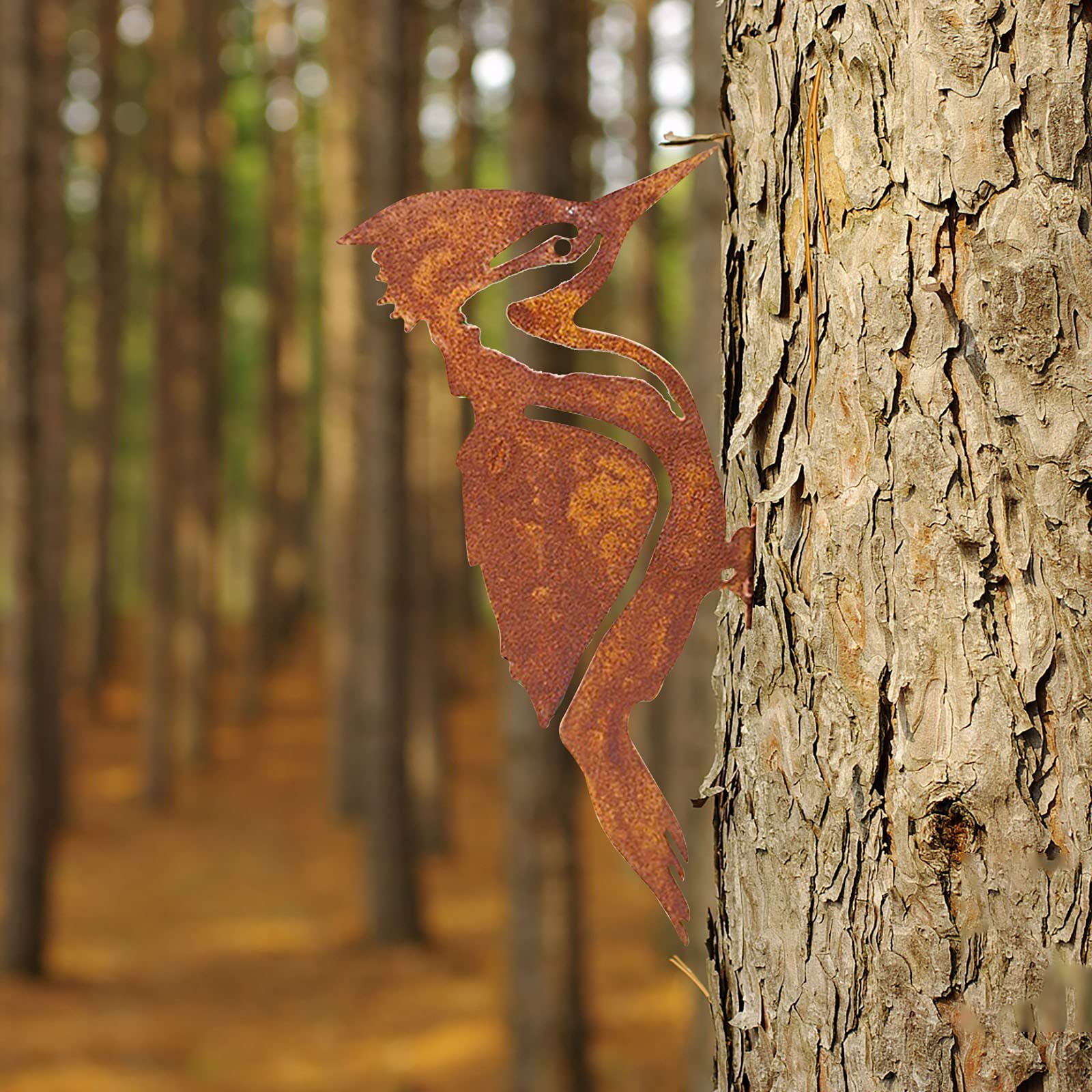 TOMYEUS Metal Garden Sculptures - Handcrafted Woodpecker Steel Yard Art for Outdoor Decor, Country Fence & Gardening Decoration | Perfect for Patio, Lawn & Backyard Landscaping