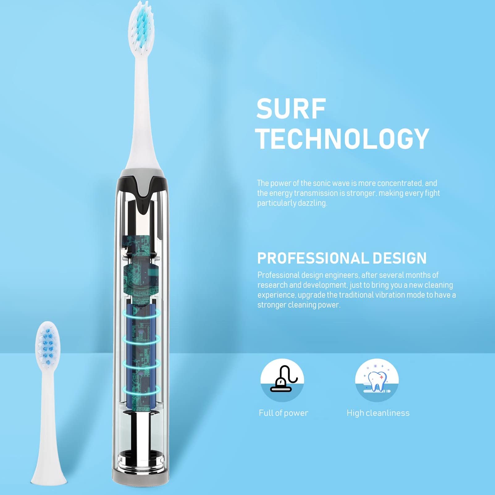 Healifty Electric Toothbrush for Adults - Rechargeable Sonic Toothbrush with Soft Bristles, 5 Cleaning Modes & 2-Minute Timer - Perfect for Home, Travel & Daily Oral Care Routine