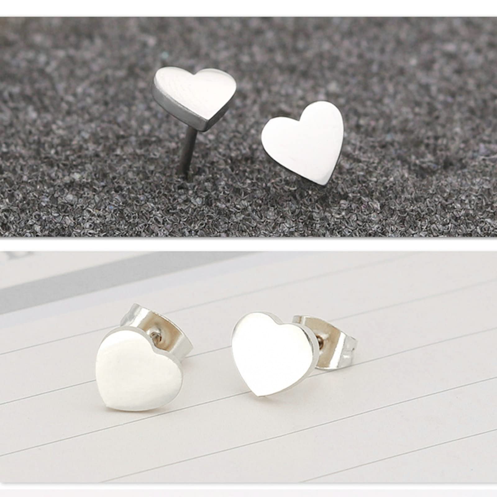 Titanium Stud Earrings for Women - Silver, Black & Gold Heart Studs (3 Pairs, 6/8mm) | Hypoallergenic, Lightweight Jewelry for Everyday Wear & Special Occasions