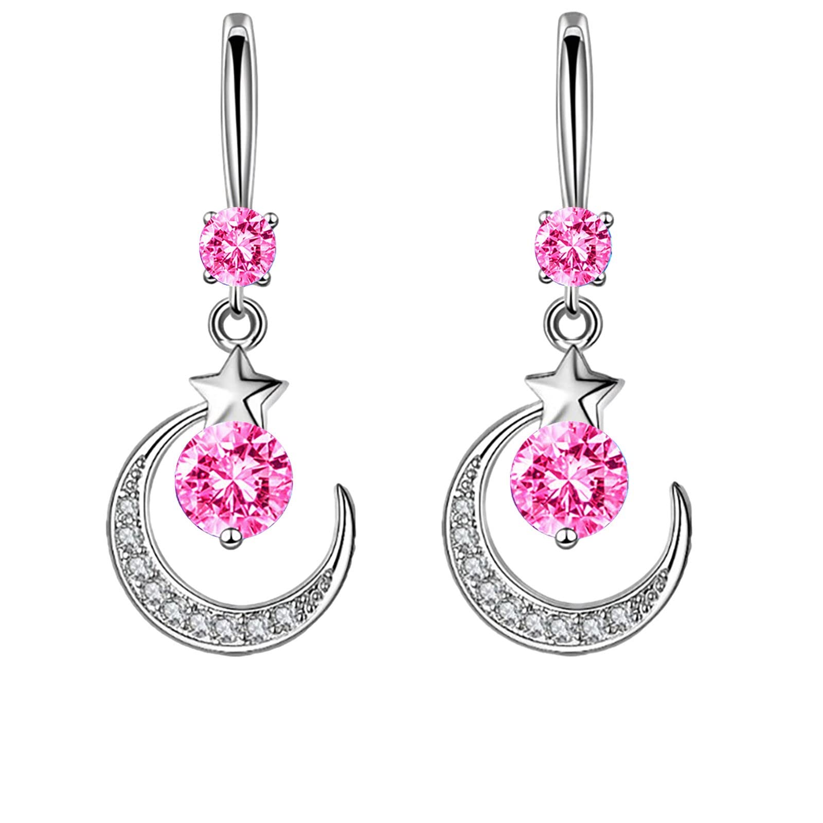 Diamond Studded Moon Earrings for Women - Elegant Pink Crystal Earrings Gift for Her, Girlfriend, Mother, or Daughter | Perfect for Parties, Weddings, and Special Occasions