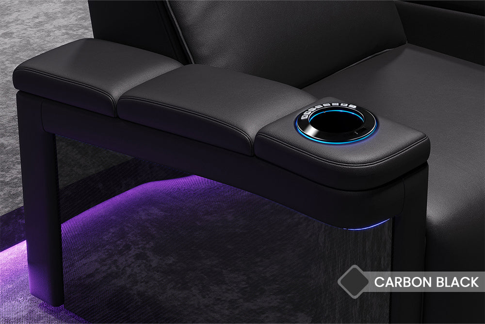2025 New Monza Genuine Leather Home Theater Seating Set with Carbon Fiber Accents - 4-Seater Loveseat (Right Side, Black) for Luxury Home Cinema & Game Room Entertainment