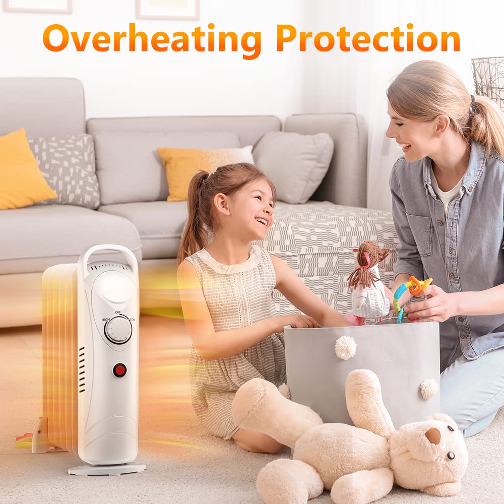 700W Oil Filled Radiator Heater with Thermostat - Portable Electric Space Heater with Overheat Protection - Quiet Indoor Heater for Home, Office, Bedroom & Living Room - Perfect for Winter Warmth & Energy Efficiency