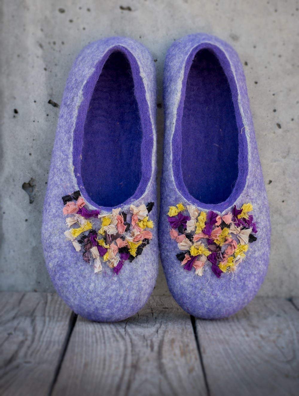 Handmade Women's Wool Slippers with Indian Silk Ribbons - Cozy Winter House Shoes for Women - Perfect Mother's Day Gift & Birthday Present for Her