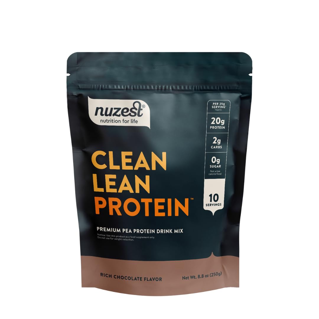 Nuzest Vegan Pea Protein Powder - Premium Plant-Based Clean Lean Protein Supplement, Dairy-Free, Gluten-Free, Non-GMO, Rich Chocolate Flavor (8.8 oz) - Perfect for Post-Workout Recovery & Healthy Smoothies