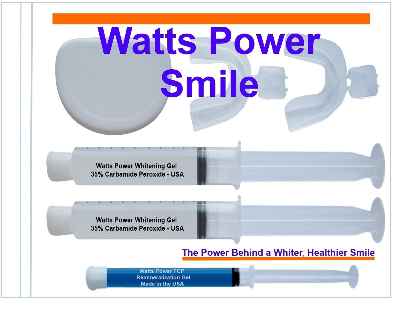 Watts Power 35% Teeth Whitening Gel Kit - 2x 10ml Double Gels with Remineralizing Formula & Whitening Trays - Professional At-Home Teeth Whitener for Brighter Smile in 15 Minutes | Perfect for Weddings, Job Interviews & Special Occasions - Made in USA