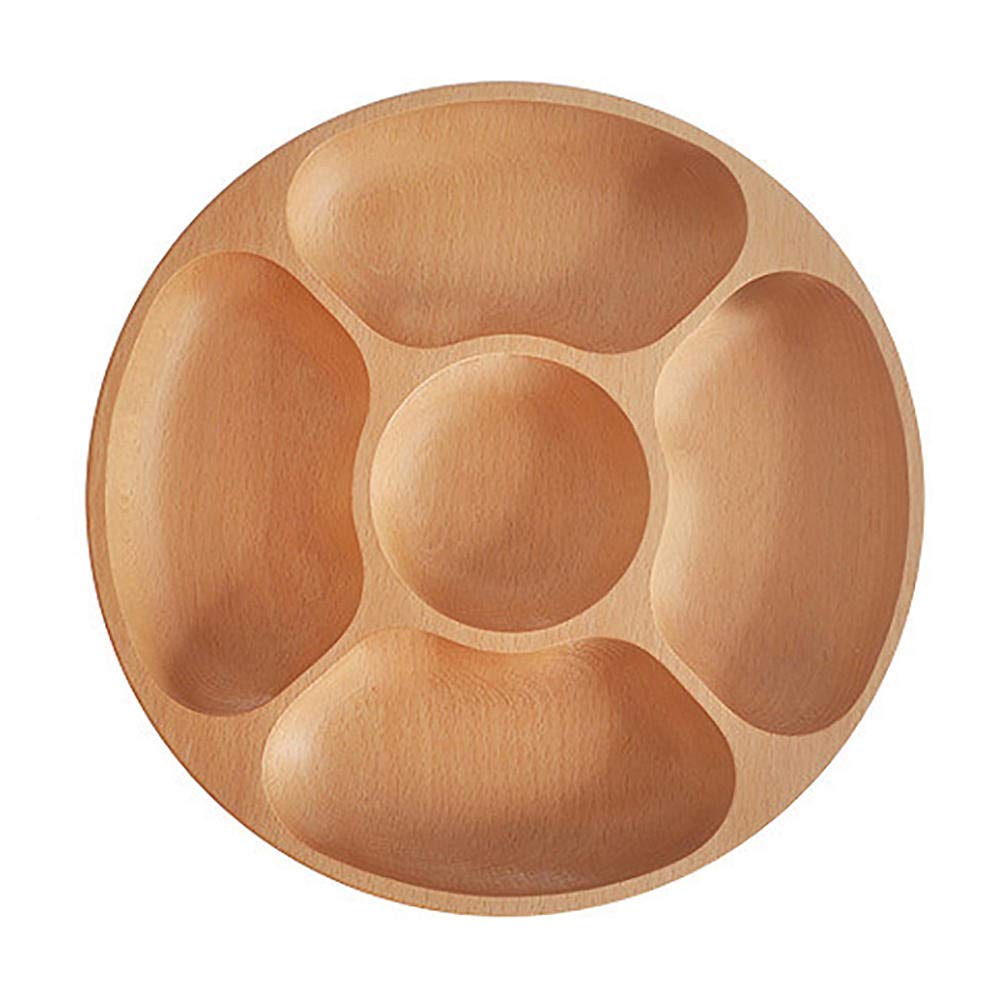 ASHDelk 5-Compartment Round Divided Snack Plate Tray - Perfect for Serving Cakes, Desserts, Biscuits, Dry Fruits & Candies | Ideal for Parties, Tea Time & Family Gatherings