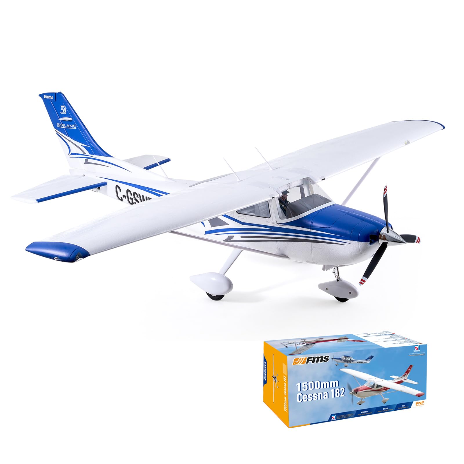 **FMS 1500MM Cessna 182 Blue RC Airplane - 6 Channel Remote Control Plane for Beginners & Adults, Single-Engine Propeller, PNP (No Radio/Battery/Charger) - Perfect for Hobby Flying, Training & Outdoor Fun**