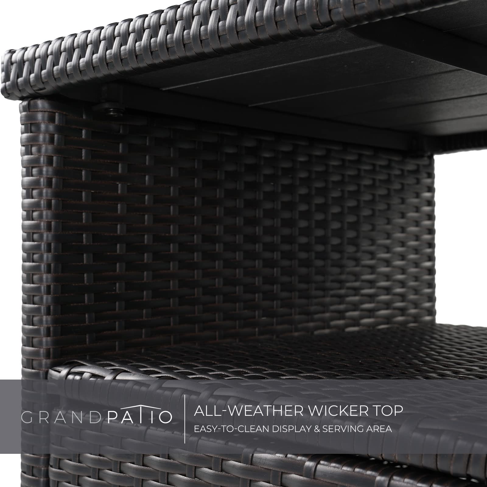Waterproof Wicker Storage Cabinet with Two Doors and Shelves - Outdoor Patio Buffet Sideboard for Garden, Kitchen, Pool - Dark Brown - Perfect for Storing Cushions, Pool Toys, and Outdoor Dining Essentials