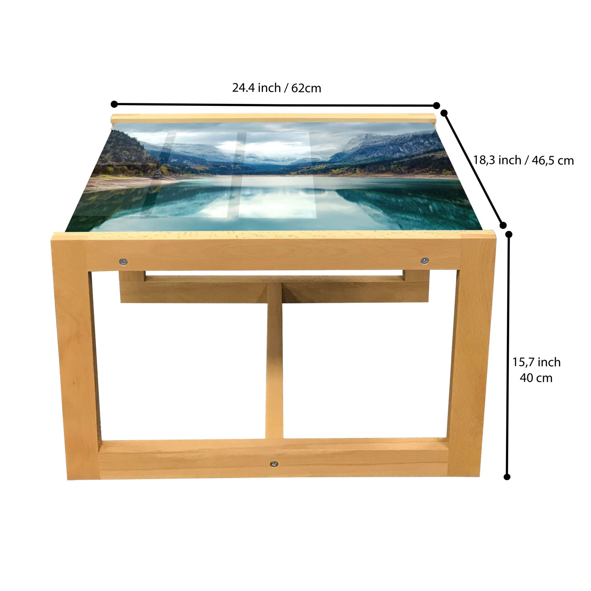 Ambesonne Alpine Lake Coffee Table - Wooden Frame, Acrylic Glass Top for Office & Dorm Decor