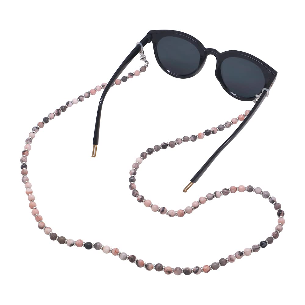 Beaded Lanyard for Women - ID Badge Holder & Glasses Strap (Pink Zebra Jasper) - Perfect for Teachers & Office Use