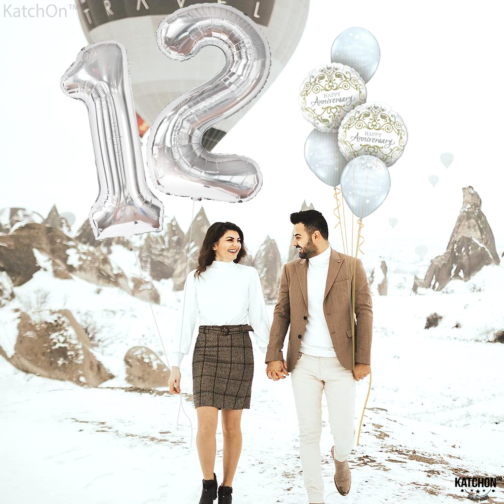 KatchOn 40 Inch Giant Silver Number 12 Balloon - Large 12th Birthday Decorations for Girls & Boys | Party Balloons for 12 Year Old Birthday Celebrations | Perfect for Birthday Parties, Photo Backdrops & Milestone Decor