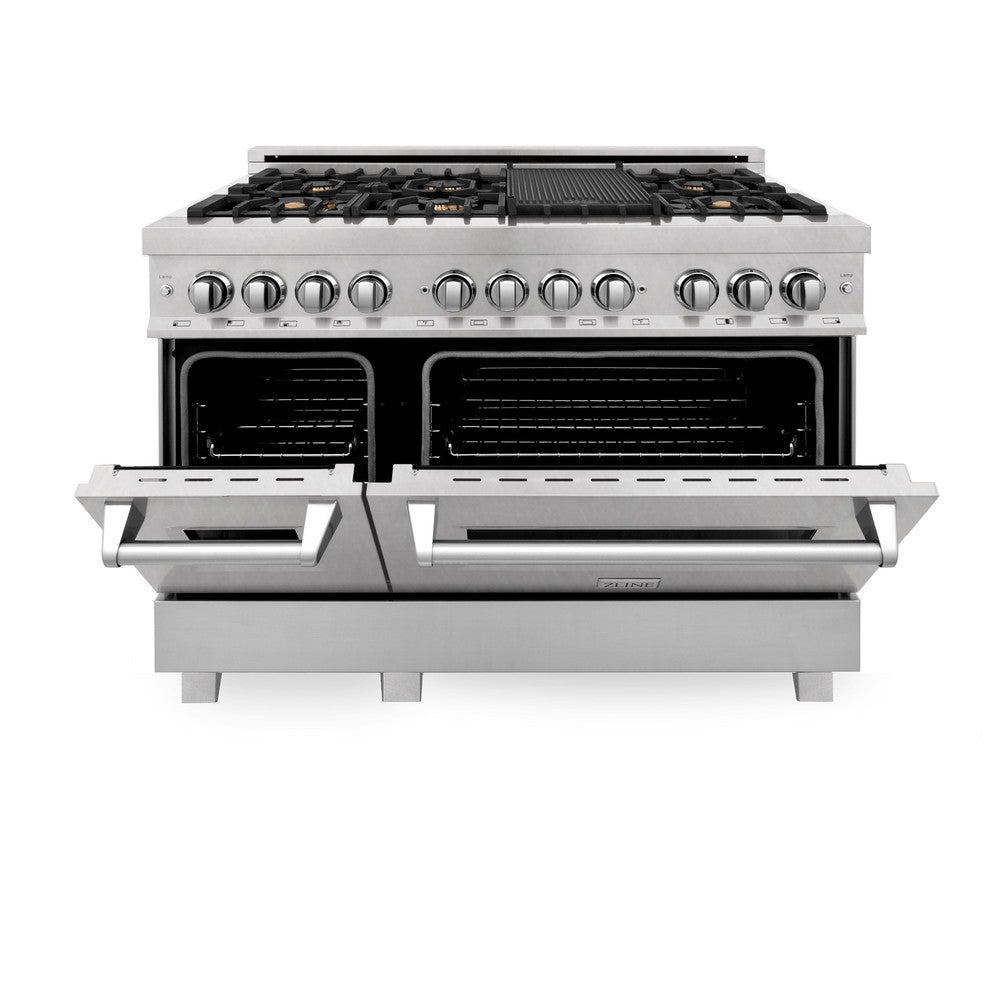 ZLINE 48-inch 6.0 cu. ft. Dual Fuel Range with Gas Cooktop & 2 Electric Ovens - Satin Stainless Steel with 6 Brass Burners (RAS SN BR 48) | Professional Kitchen Appliance for Home Chefs & Cooking Enthusiasts