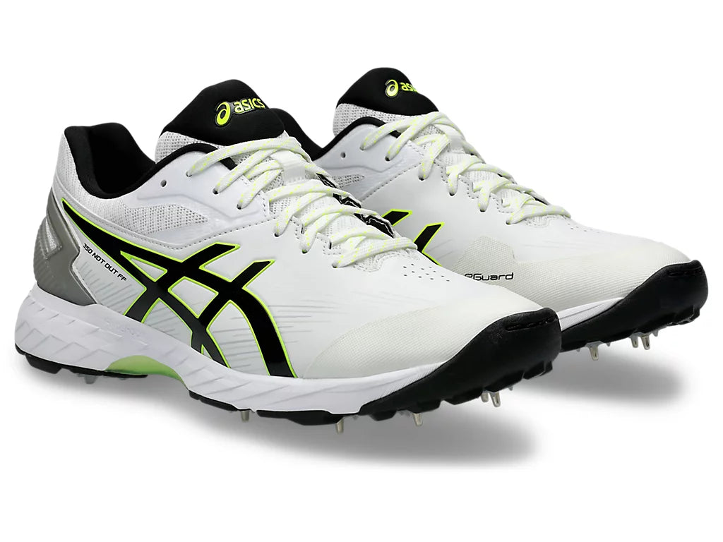 ASICS 350 Not Out White/Black Cricket Shoes with Metal Spikes - Professional Cricket Footwear for Matches & Training