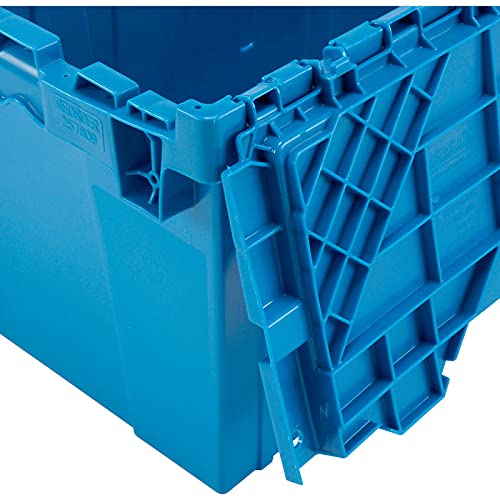 12 Gallon Heavy-Duty Flip Top Storage Tote (4-Pack) - Blue Commercial Plastic Storage Bin with Lockable Metal Hinged Lid - 21
