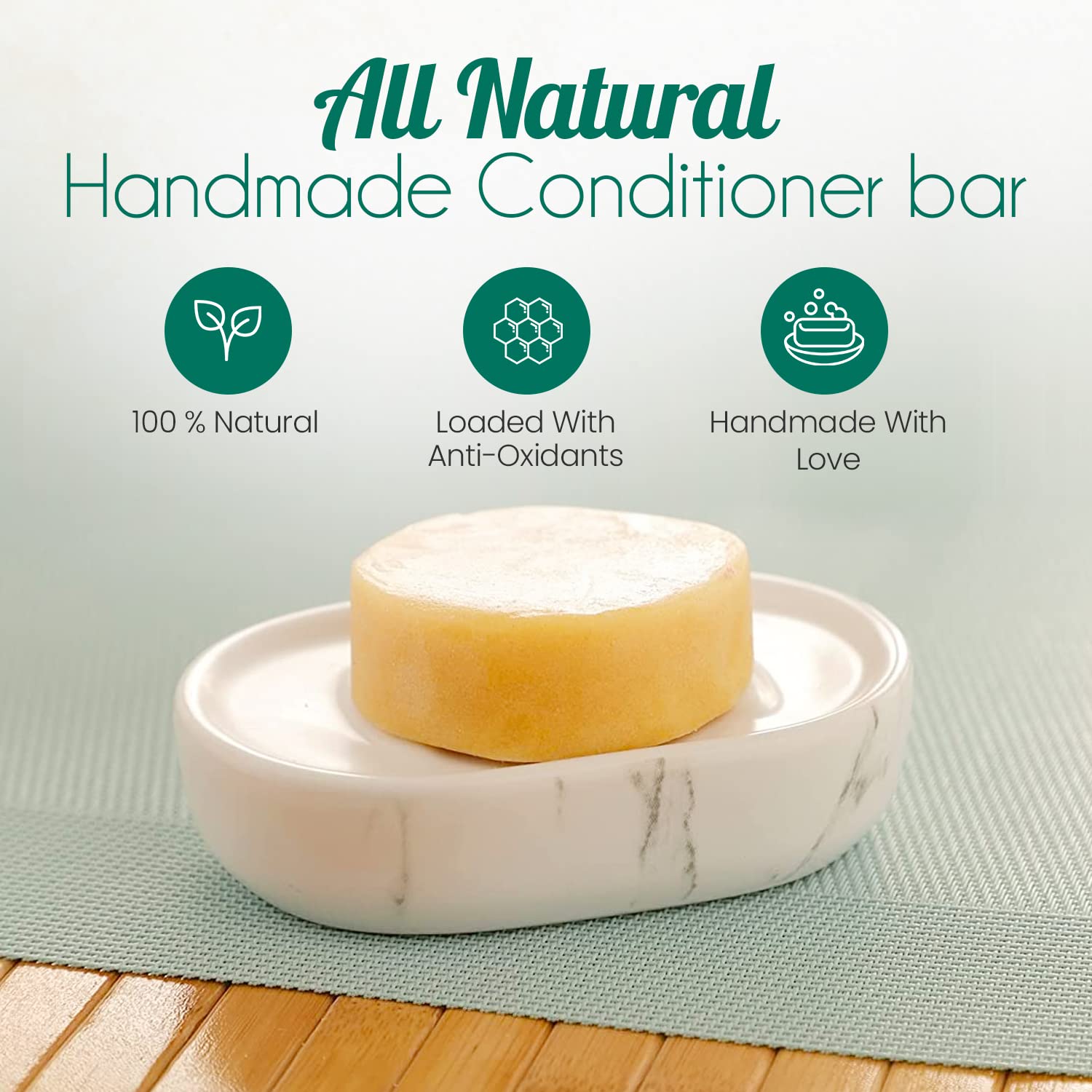 All-Natural Sulfate-Free Conditioner Bar for All Hair Types - Handmade with Lemon & Antioxidants to Nourish & Strengthen Hair - Zero Waste Eco-Friendly Hair Care for Daily Use & Travel