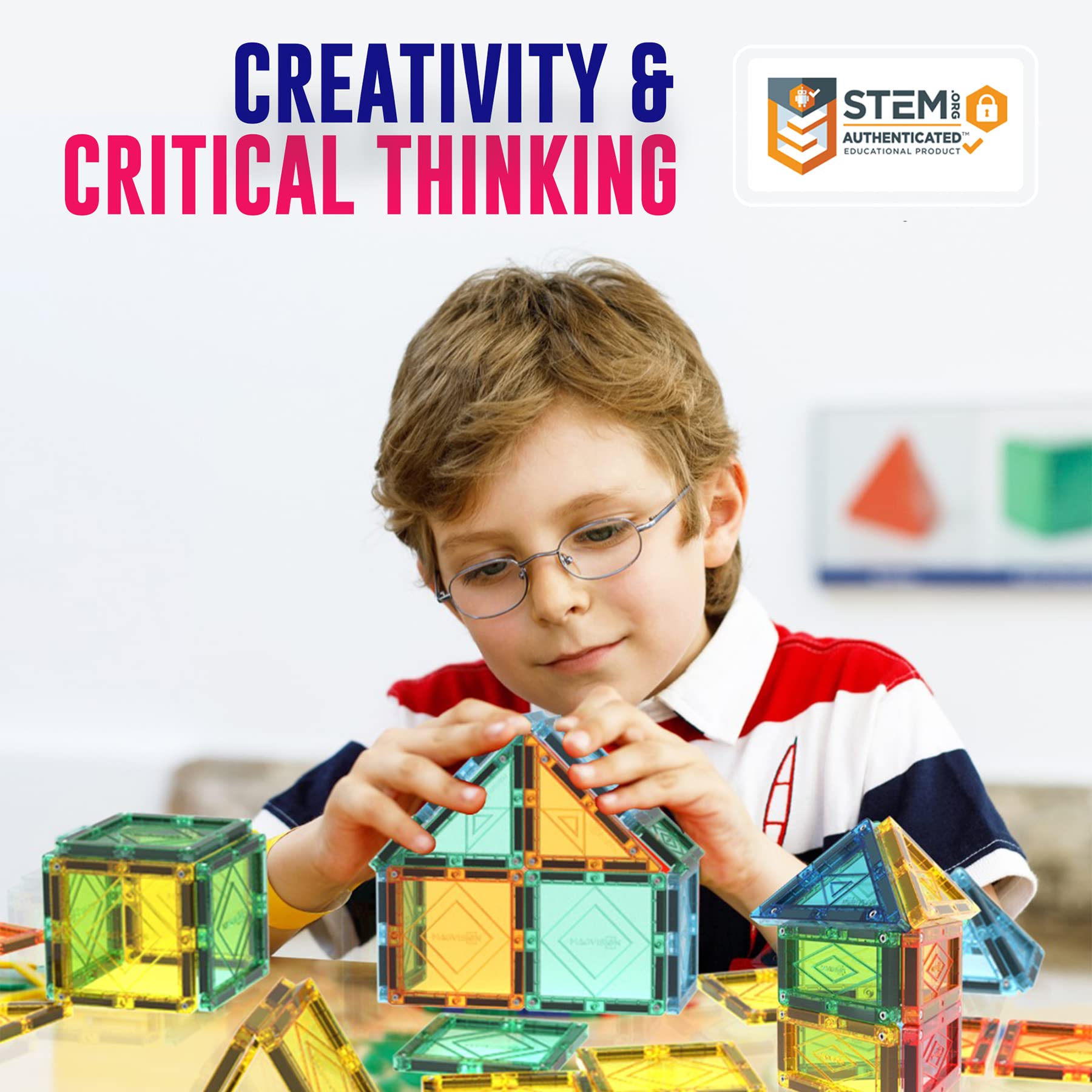 MagVision 34-Piece Magnetic Building Tiles Set - STEM Educational Toys with Extra Strong & Safe Magnets for Kids Ages 3+ | Creative Construction, Early Learning & Sensory Play for Toddlers & Preschoolers