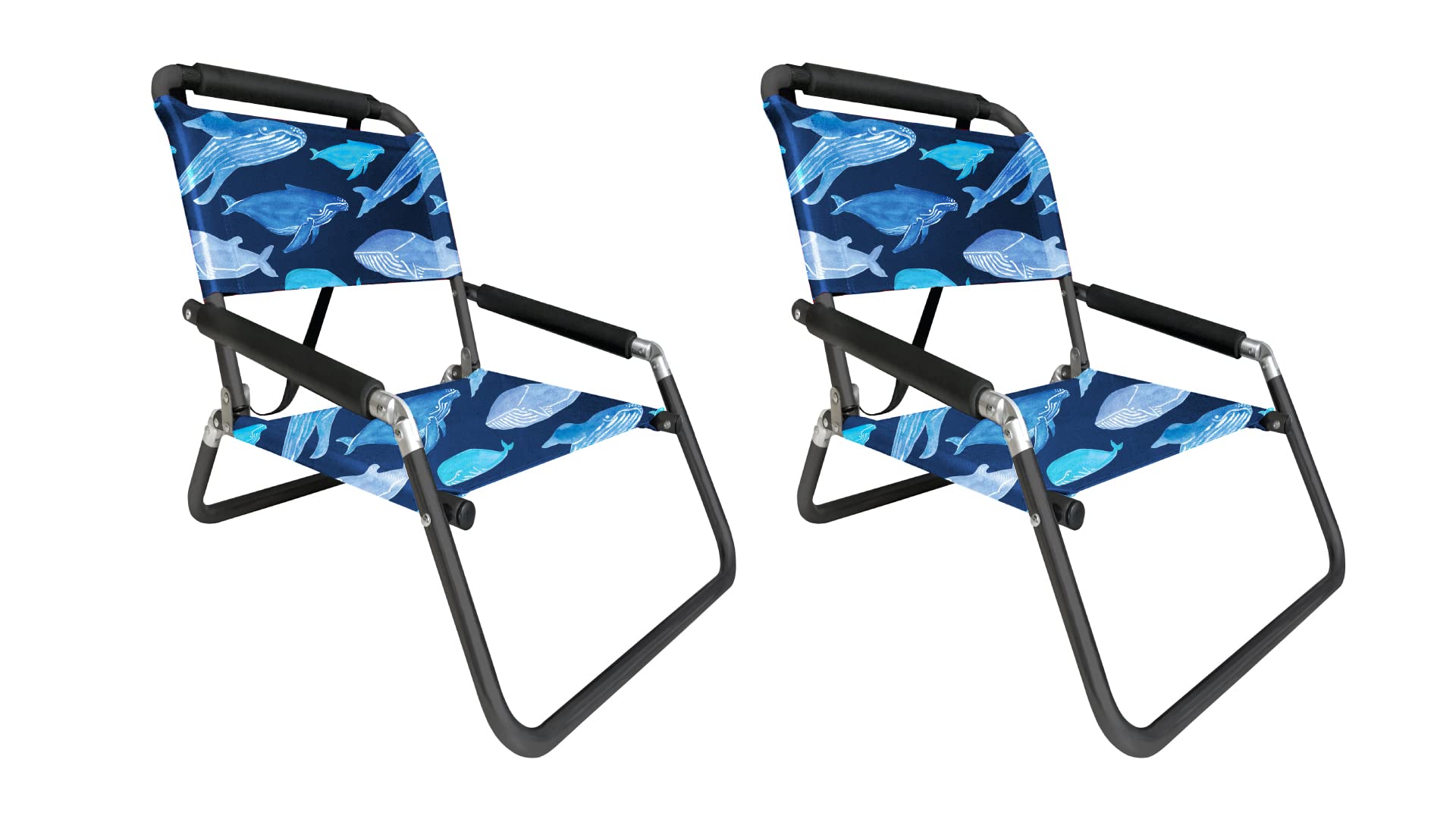 2 Pack Neso XL Beach Chairs - Extra Large Water Resistant Portable Folding Chairs with Shoulder Strap & Slip Pocket (Whales Design) - Perfect for Beach, Camping, Picnics & Outdoor Adventures