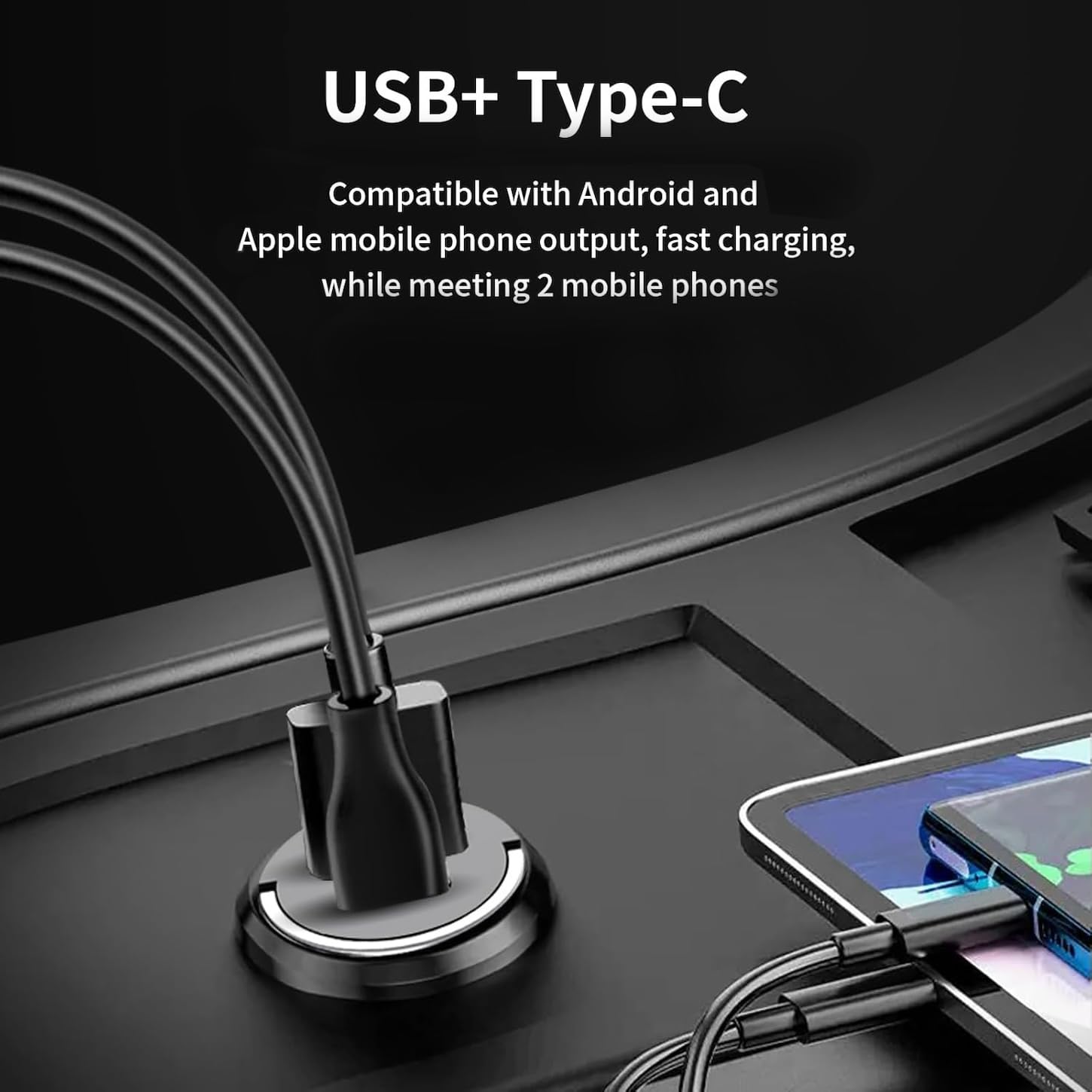 Seseno 60W USB C Car Charger with PD3.0 Fast Charging - Dual Port [30W USB-C + 30W USB-A] - Metal Cigarette Lighter Adapter for iPhone 15/14/13, Samsung Galaxy, Google Pixel - Perfect for Road Trips & Daily Commutes