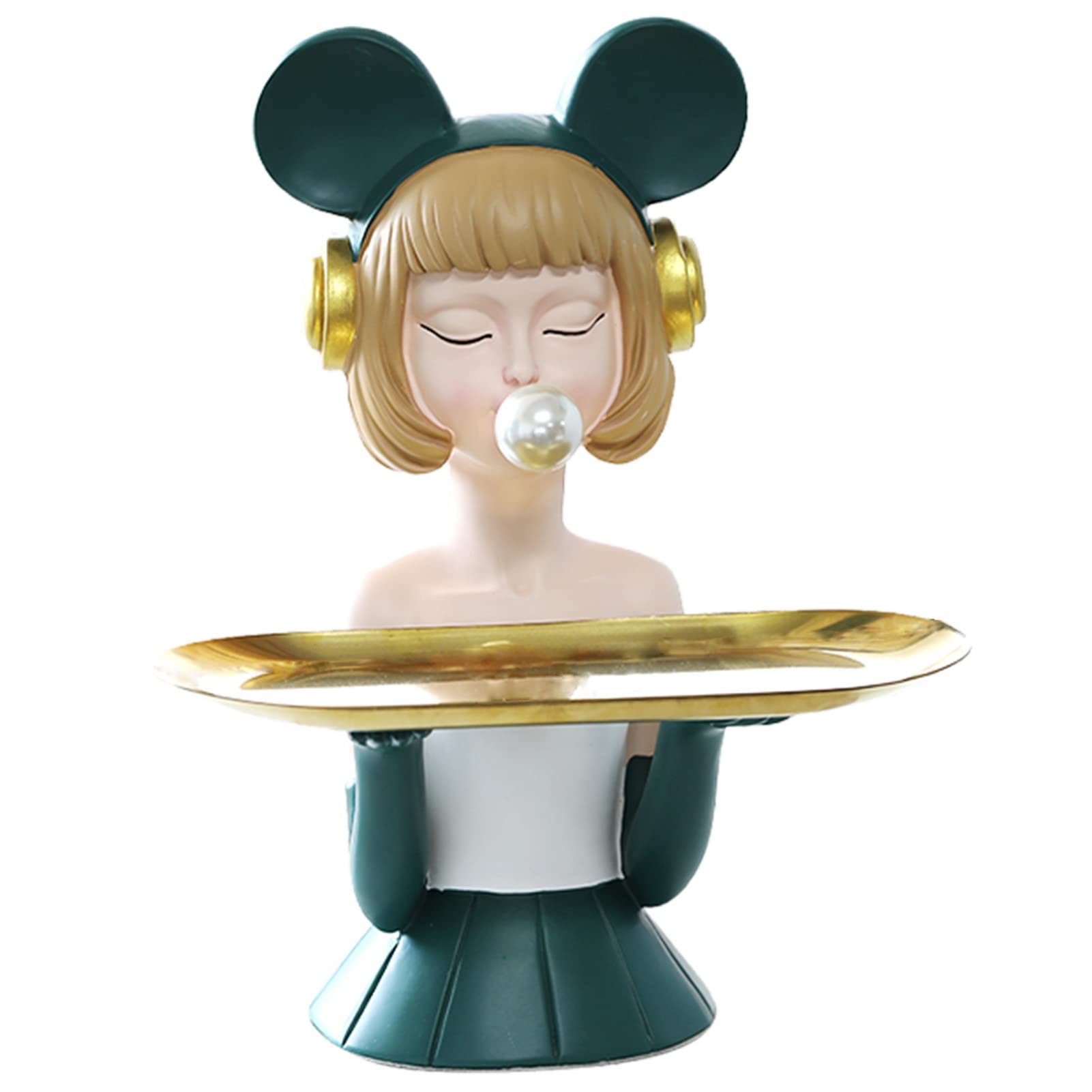 JKGHK Creative Storage Sculpture - Cute Girl Resin Figurine with Storage Tray, Modern Home & Office Desk Decor for Organizing Candy, Keys, Jewelry - Perfect for Bedroom, Living Room & Gift Giving (Green)