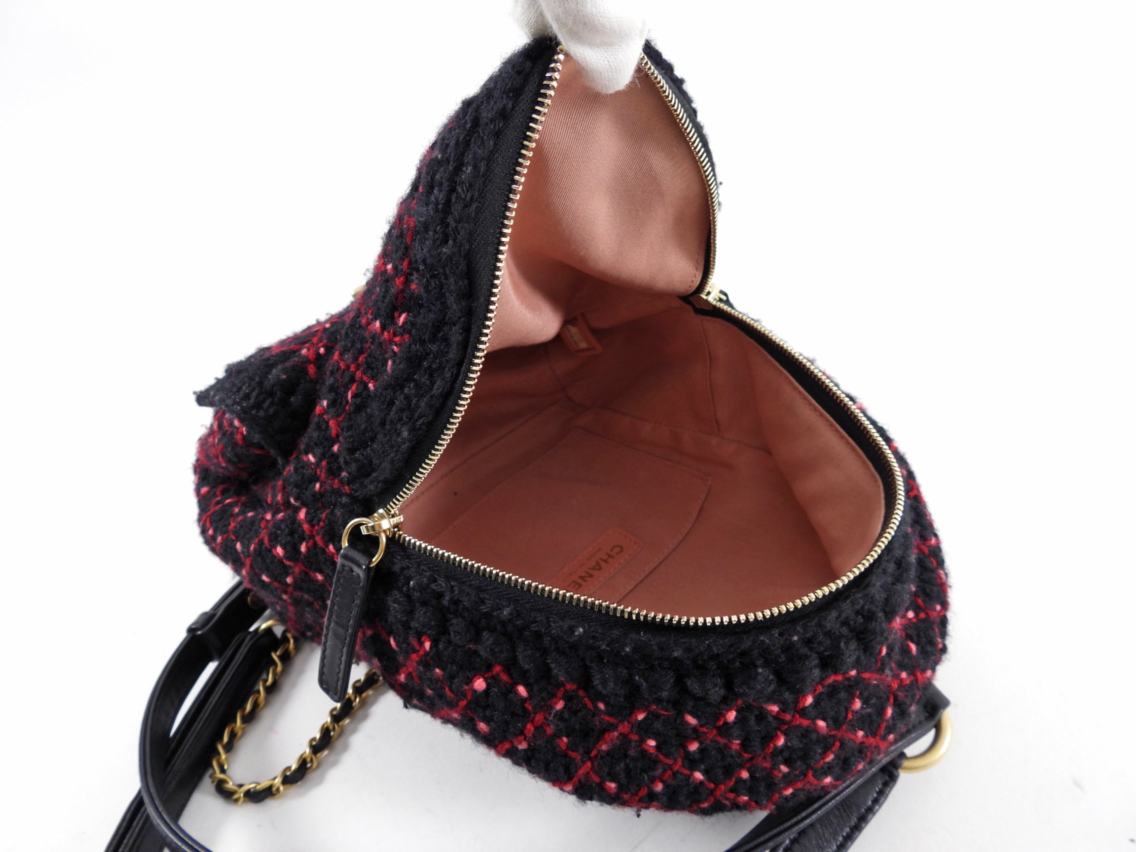 Chanel Black and Red Tweed Small CC Chain Backpack - Luxury Designer Handbag for Women | Perfect for Travel, Shopping & Evening Events