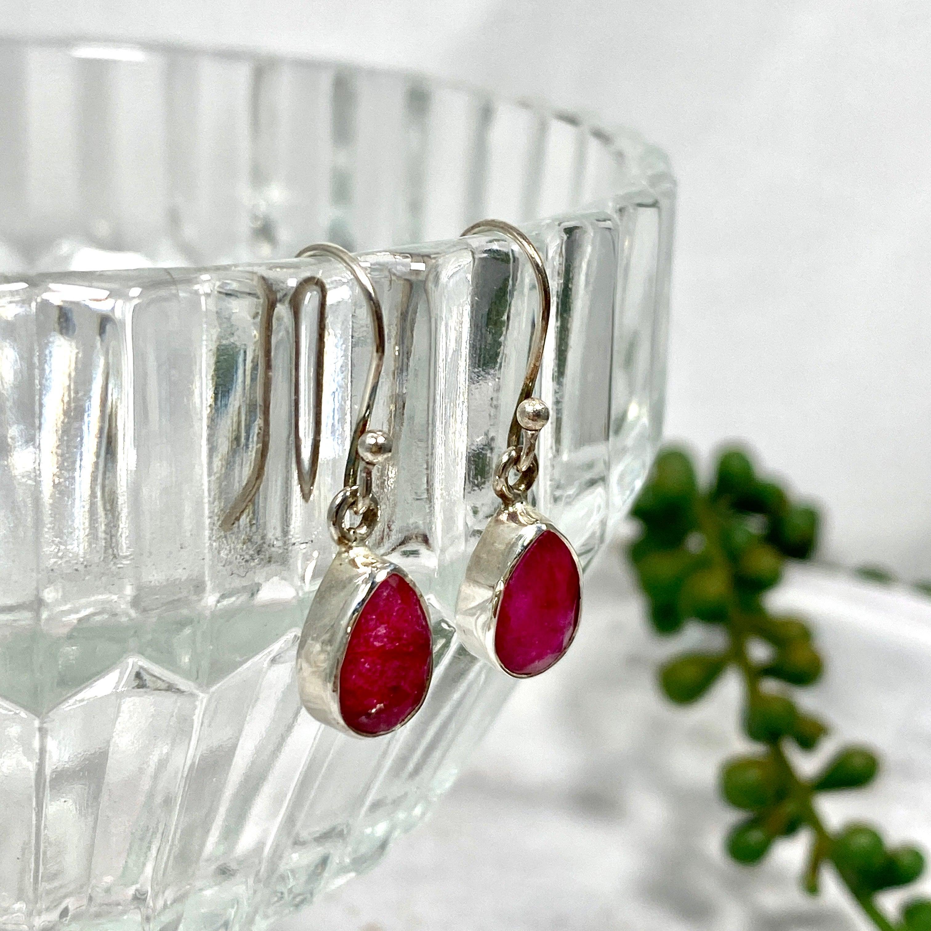 Ruby Petite Teardrop Faceted Earrings R2363 RBD - Elegant Dangling Jewelry for Women, Perfect for Weddings, Parties & Special Occasions