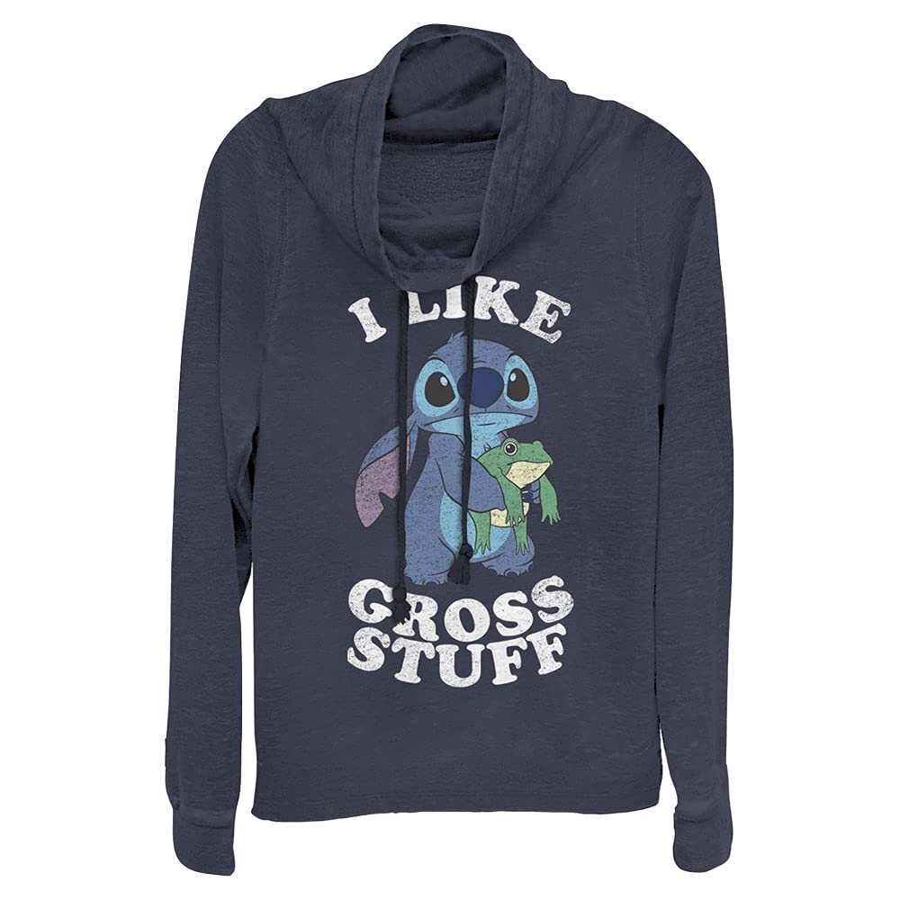 Disney Lilo & Stitch Women's Long Sleeve Cowl Neck Pullover Sweatshirt - Cute Cartoon Character Graphic Hoodie for Women & Teens - Perfect for Casual Wear, Cosplay, and Disney Theme Park Outfits
