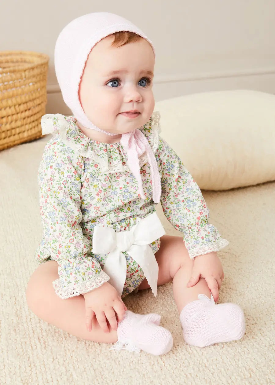 Pink Lace Detail Knitted Bonnet for Baby Girls 0-12 Months - Soft & Warm Winter Hat for Newborns, Infants & Toddlers - Perfect for Outdoor, Photo Shoots & Special Occasions